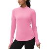 imageTHE GYM PEOPLE Fleece Mock Turtleneck Pullover Base Layer Shirts Long Sleeve Workout Tops with Thumb HolePink