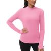imageTHE GYM PEOPLE Fleece Mock Turtleneck Pullover Base Layer Shirts Long Sleeve Workout Tops with Thumb HolePink