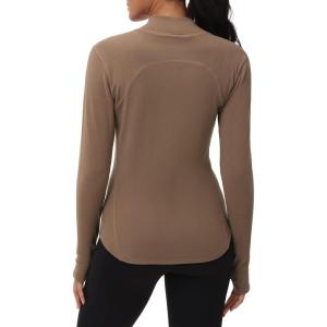 imageTHE GYM PEOPLE Fleece Mock Turtleneck Pullover Base Layer Shirts Long Sleeve Workout Tops with Thumb HoleBrown