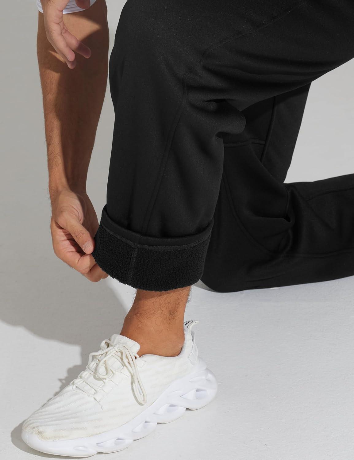imageTHE GYM PEOPLE Mens Baggy Sweatpants Fleece Drawstring Straight Leg Open Bottom Workout Pants with PocketsBlack