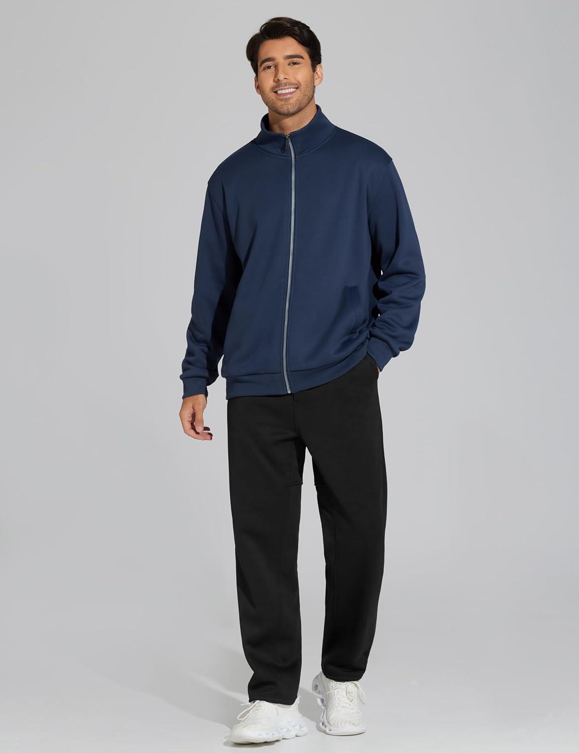 imageTHE GYM PEOPLE Mens Baggy Sweatpants Fleece Drawstring Straight Leg Open Bottom Workout Pants with PocketsBlack
