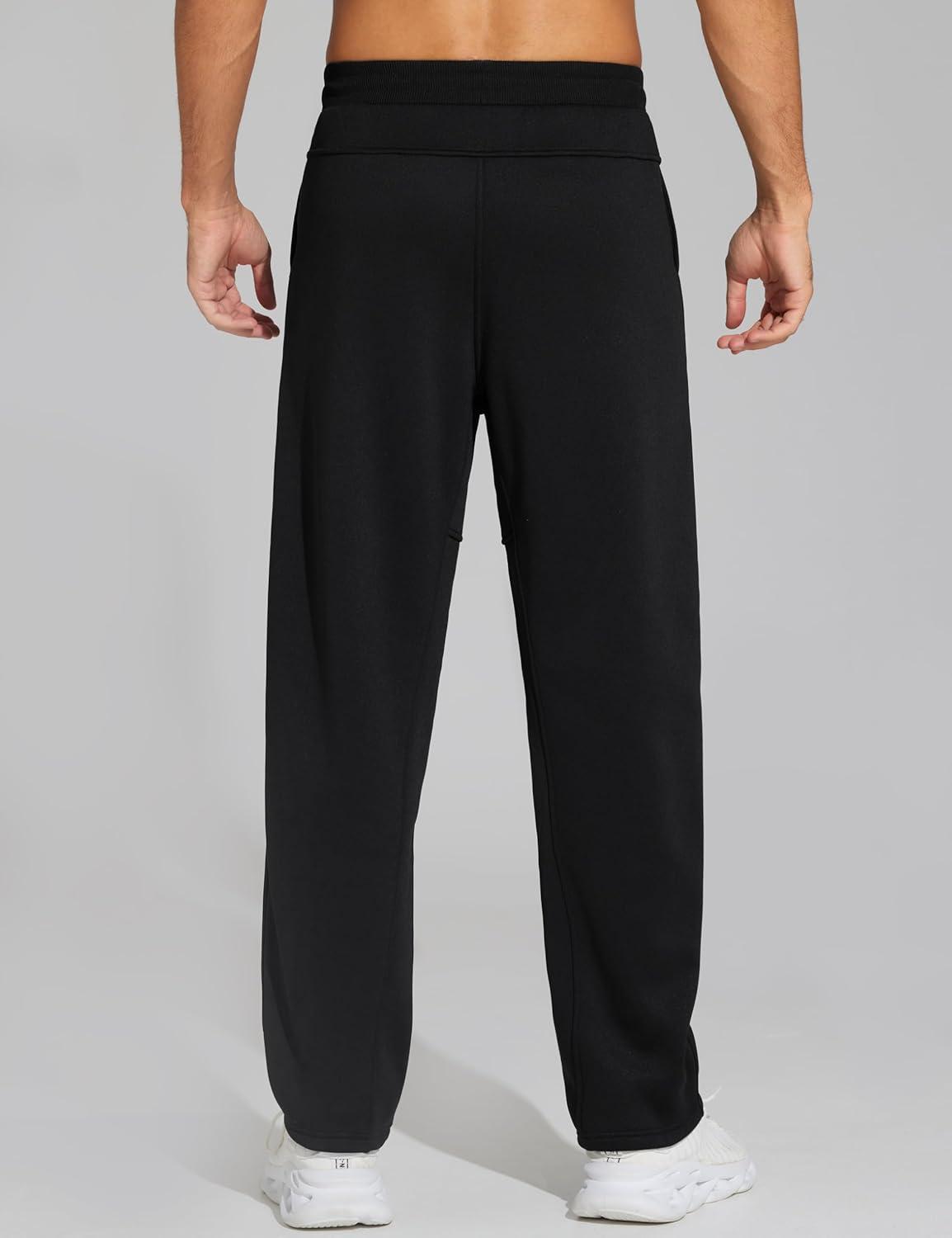 imageTHE GYM PEOPLE Mens Baggy Sweatpants Fleece Drawstring Straight Leg Open Bottom Workout Pants with PocketsBlack