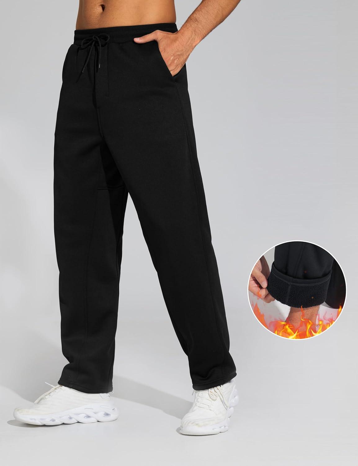 imageTHE GYM PEOPLE Mens Baggy Sweatpants Fleece Drawstring Straight Leg Open Bottom Workout Pants with PocketsBlack