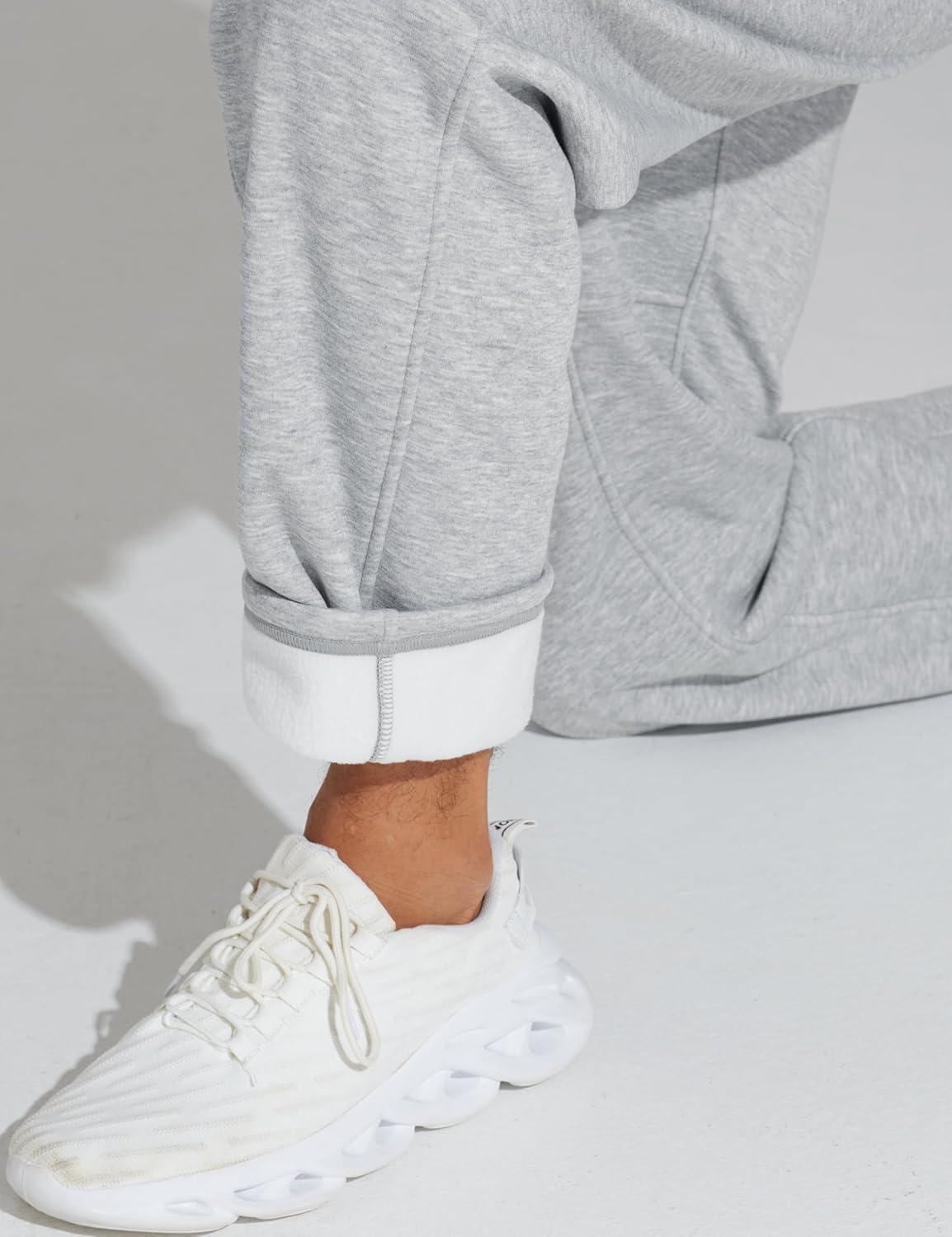 imageTHE GYM PEOPLE Mens Baggy Sweatpants Fleece Drawstring Straight Leg Open Bottom Workout Pants with PocketsHeather Grey