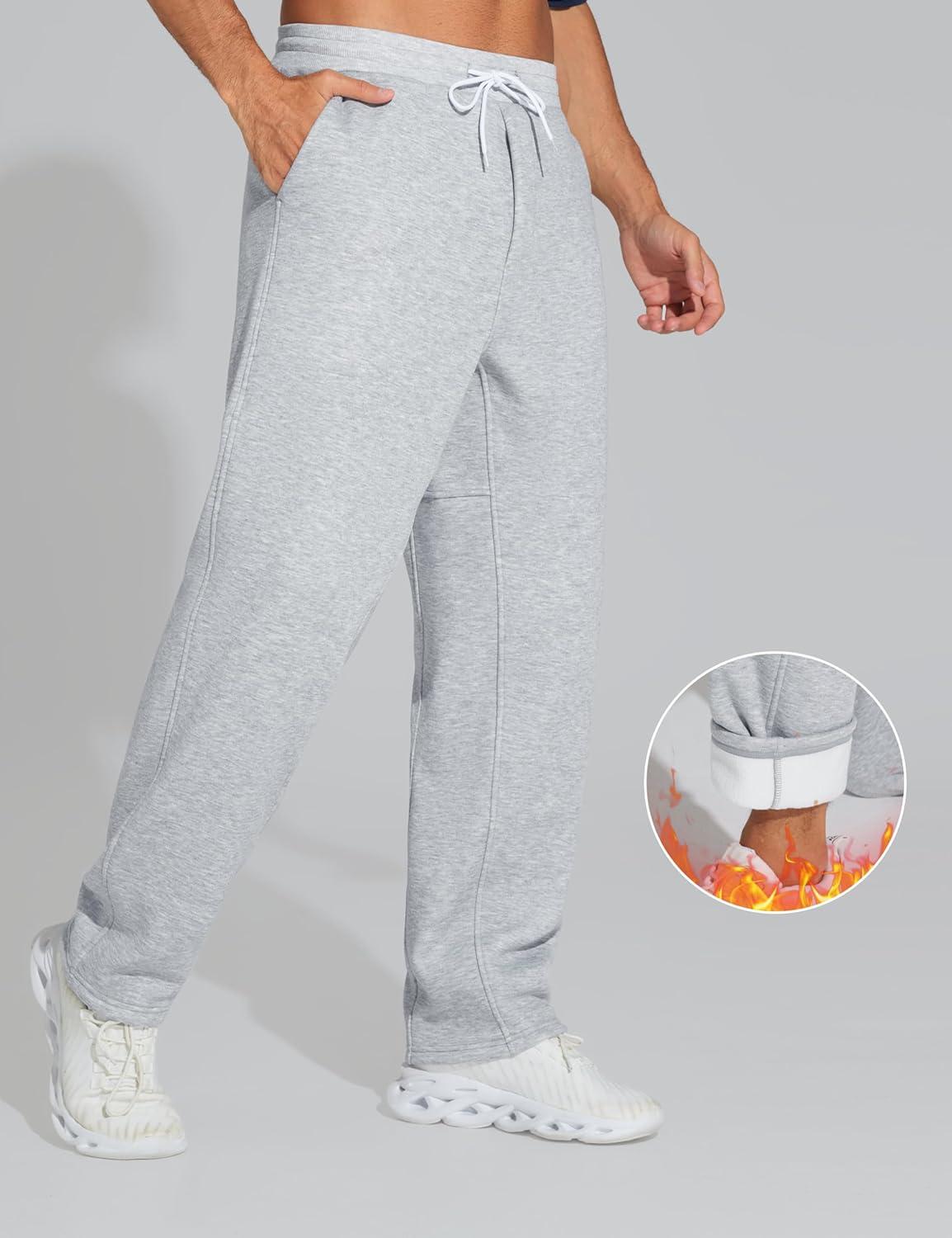 imageTHE GYM PEOPLE Mens Baggy Sweatpants Fleece Drawstring Straight Leg Open Bottom Workout Pants with PocketsHeather Grey