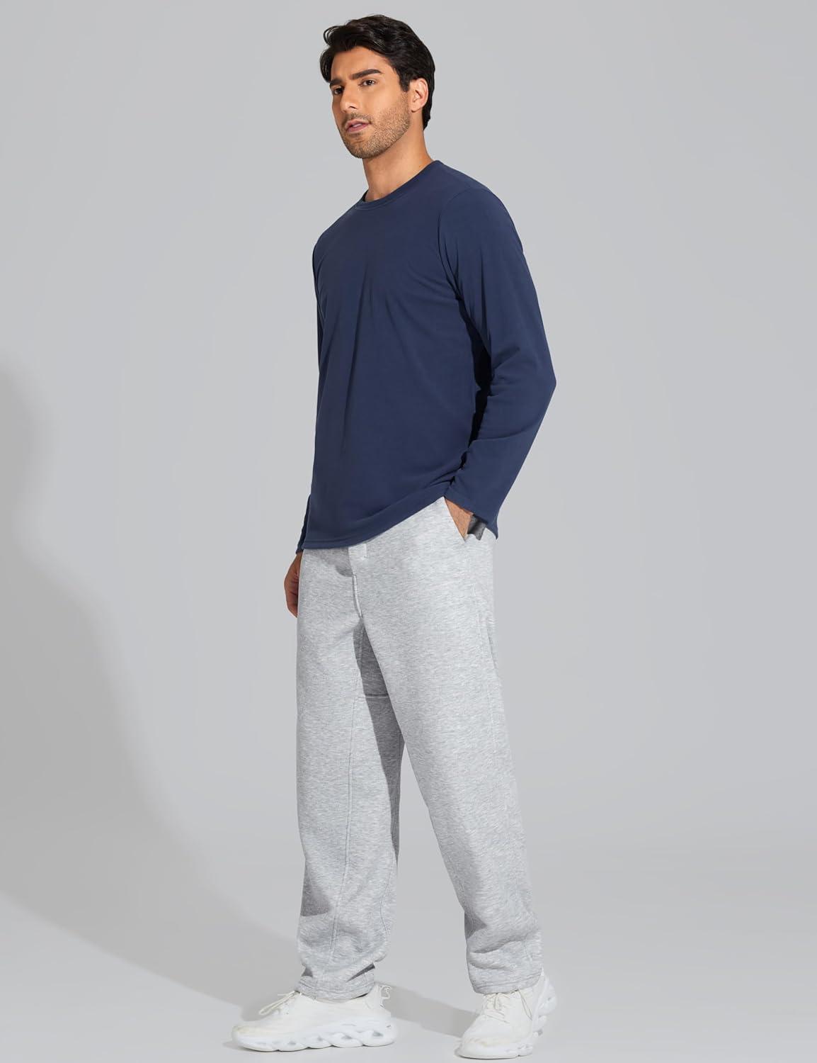 imageTHE GYM PEOPLE Mens Baggy Sweatpants Fleece Drawstring Straight Leg Open Bottom Workout Pants with PocketsHeather Grey