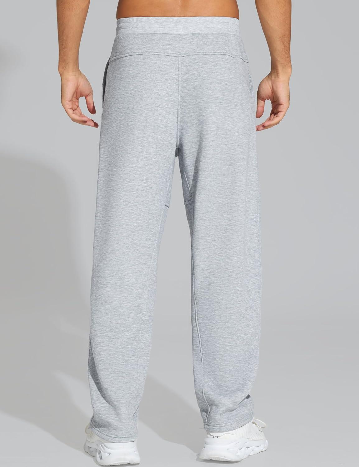 imageTHE GYM PEOPLE Mens Baggy Sweatpants Fleece Drawstring Straight Leg Open Bottom Workout Pants with PocketsHeather Grey