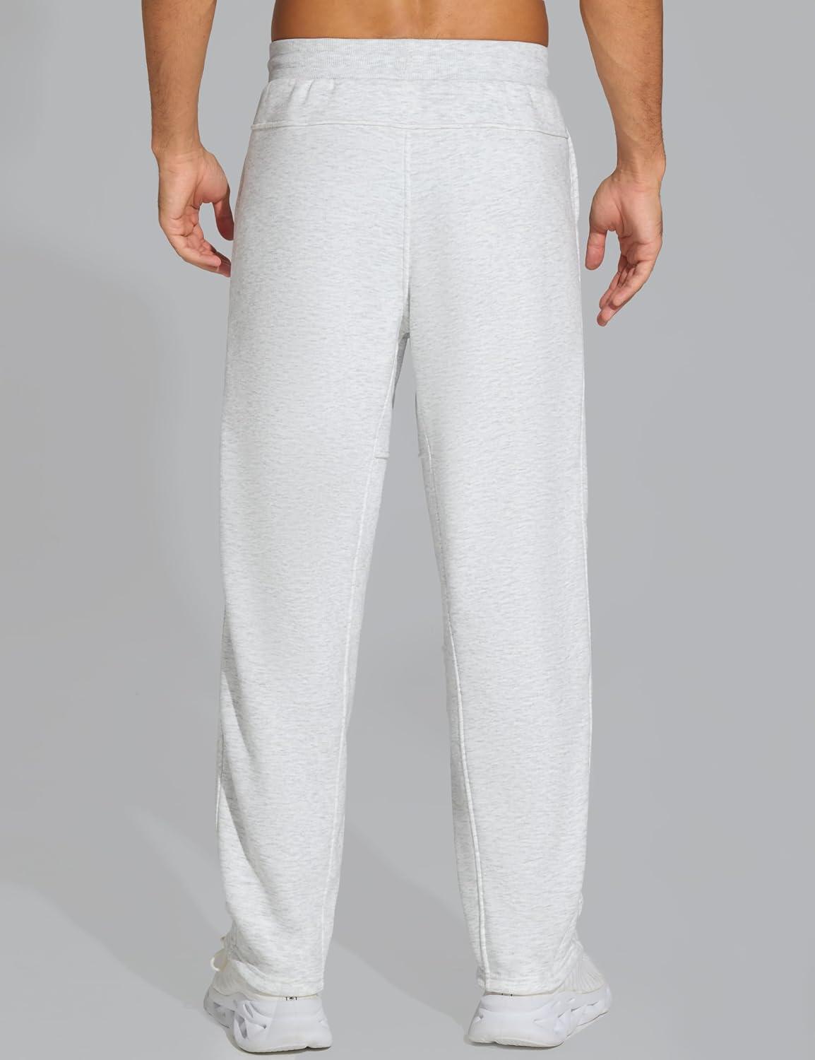 imageTHE GYM PEOPLE Mens Baggy Sweatpants Fleece Drawstring Straight Leg Open Bottom Workout Pants with PocketsHeather White