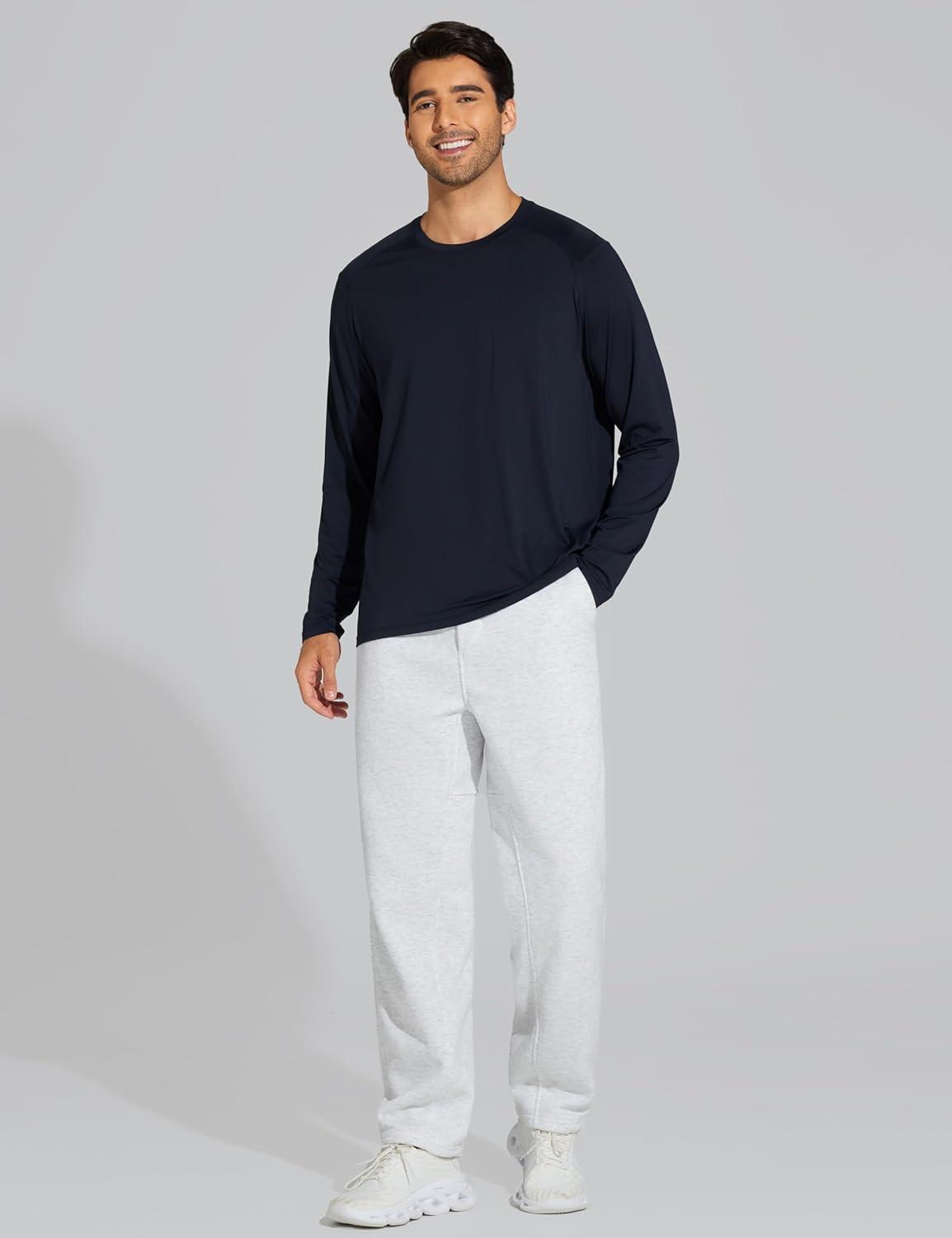 imageTHE GYM PEOPLE Mens Baggy Sweatpants Fleece Drawstring Straight Leg Open Bottom Workout Pants with PocketsHeather White