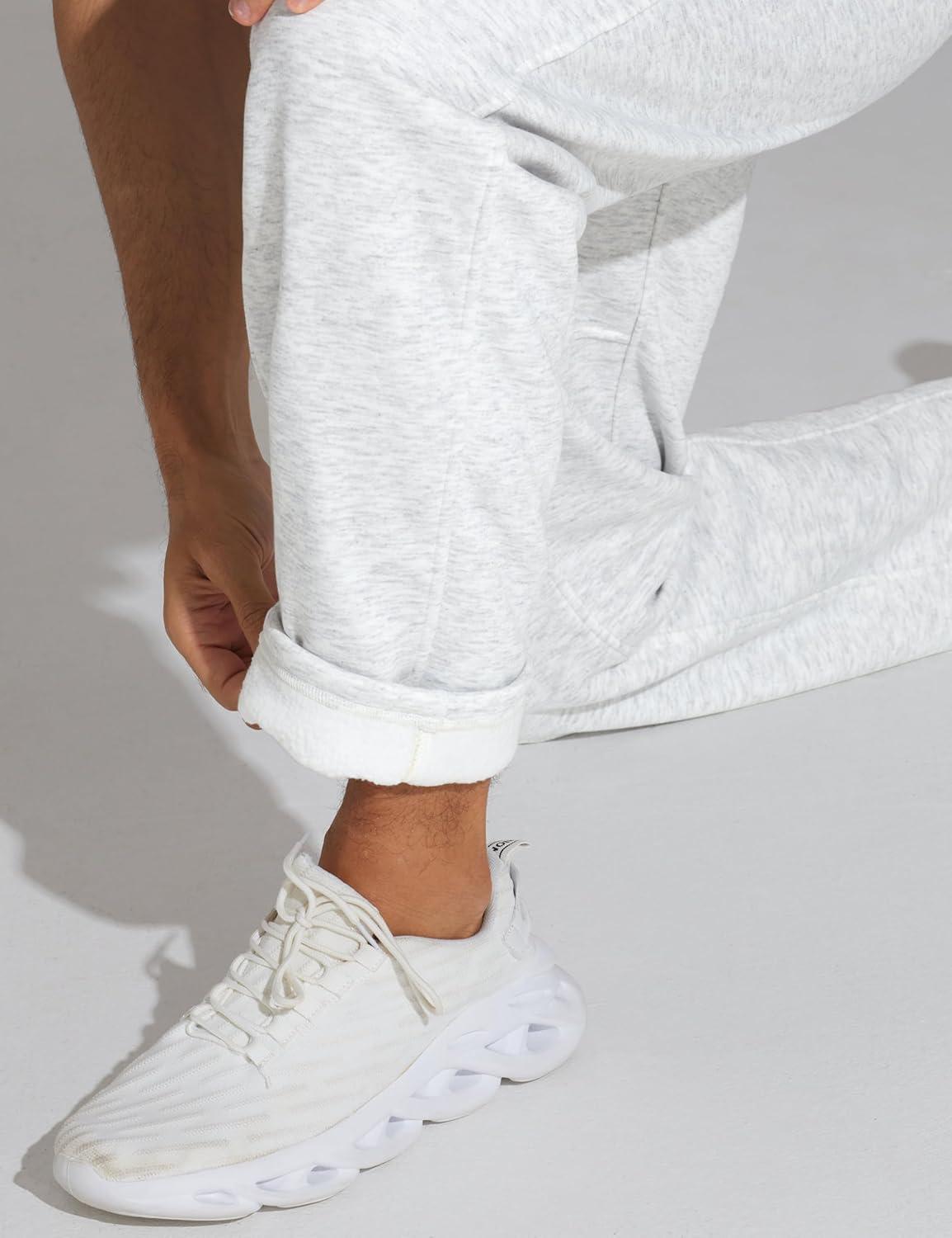 imageTHE GYM PEOPLE Mens Baggy Sweatpants Fleece Drawstring Straight Leg Open Bottom Workout Pants with PocketsHeather White