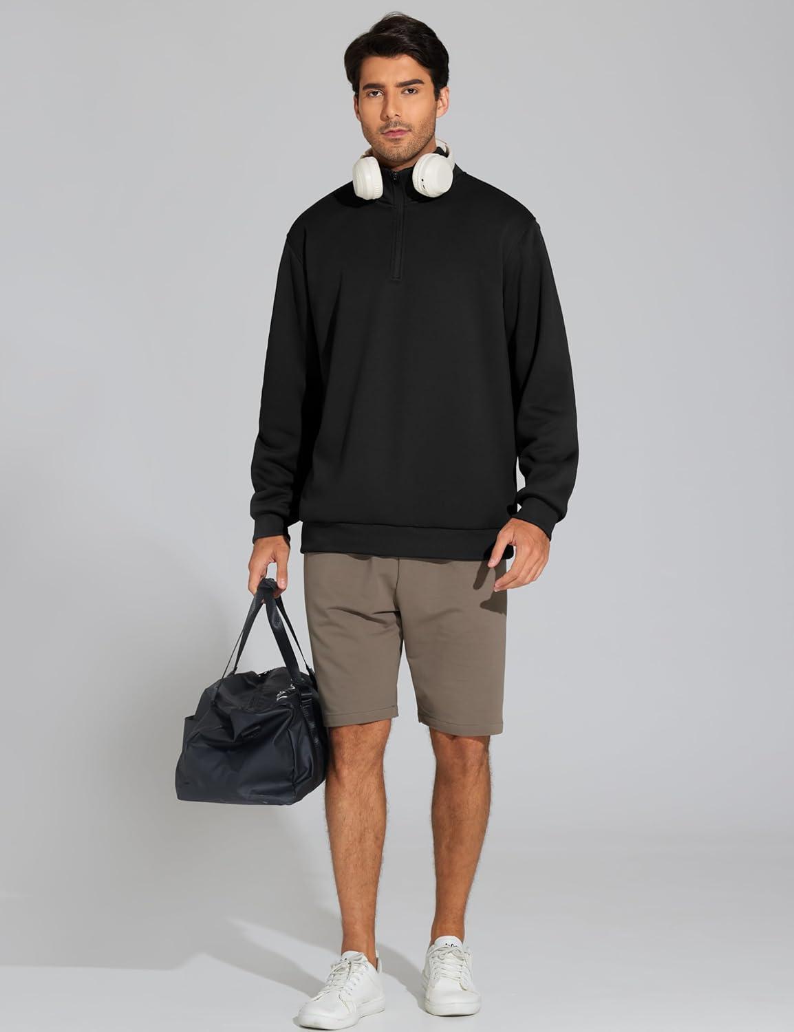 imageTHE GYM PEOPLE Mens Half Zip Sweatshirt Long Sleeve Fleece Pullover Basic Workout TopsBlack
