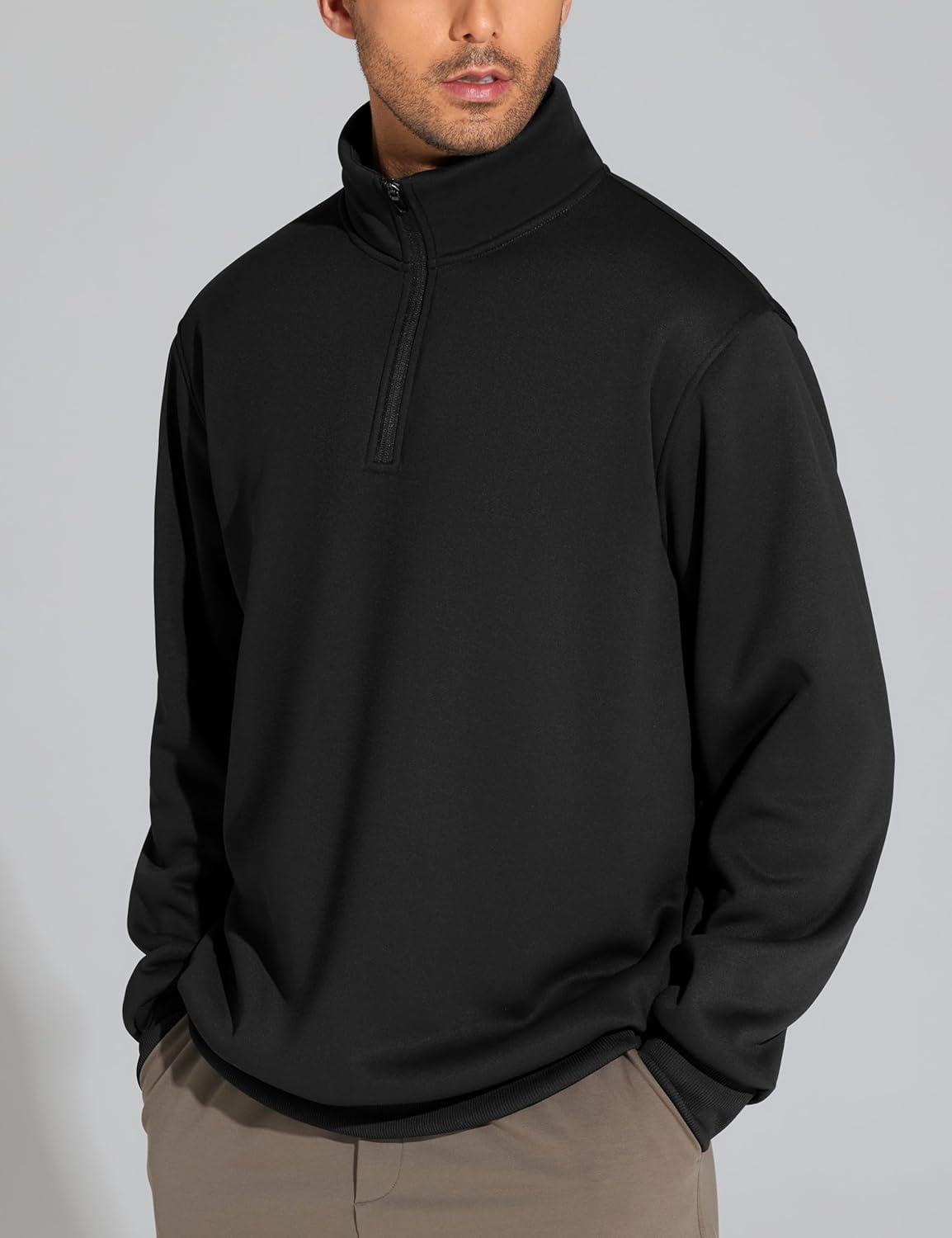 imageTHE GYM PEOPLE Mens Half Zip Sweatshirt Long Sleeve Fleece Pullover Basic Workout TopsBlack
