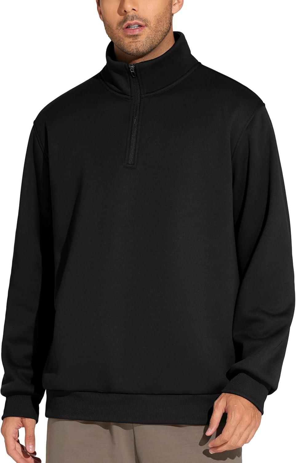 imageTHE GYM PEOPLE Mens Half Zip Sweatshirt Long Sleeve Fleece Pullover Basic Workout TopsBlack