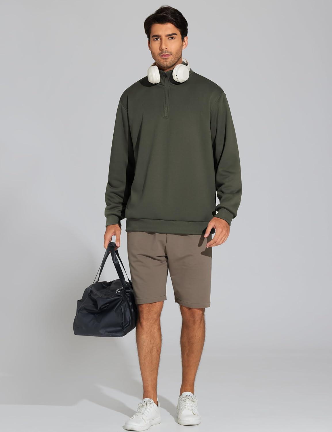 imageTHE GYM PEOPLE Mens Half Zip Sweatshirt Long Sleeve Fleece Pullover Basic Workout TopsDark Brown
