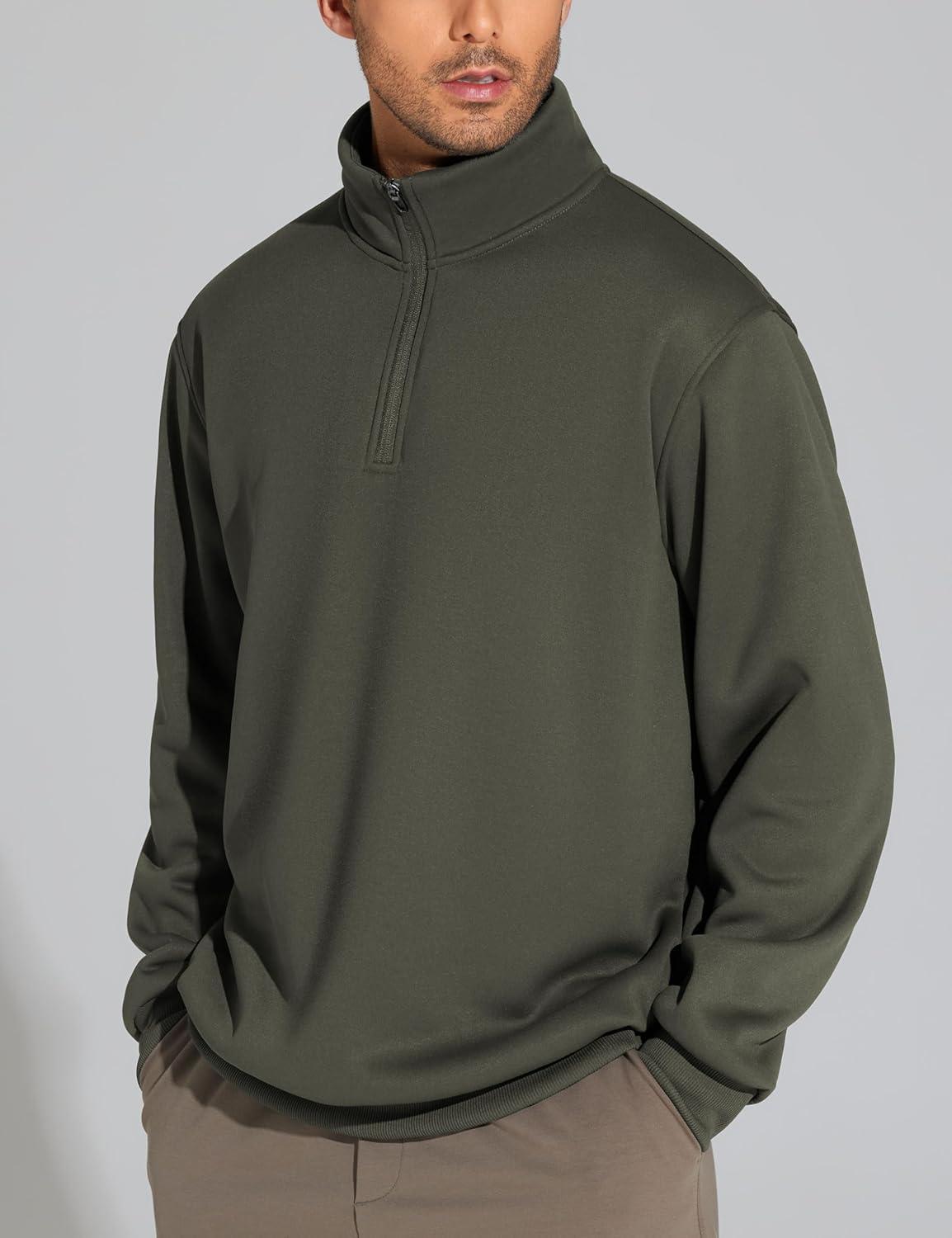 imageTHE GYM PEOPLE Mens Half Zip Sweatshirt Long Sleeve Fleece Pullover Basic Workout TopsDark Brown