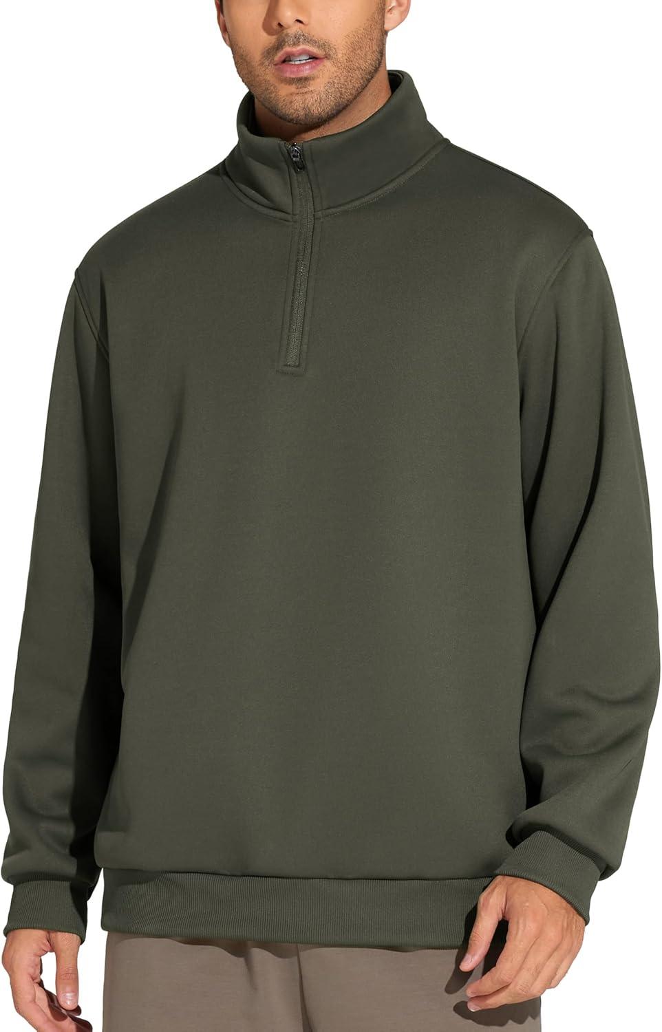 imageTHE GYM PEOPLE Mens Half Zip Sweatshirt Long Sleeve Fleece Pullover Basic Workout TopsDark Brown