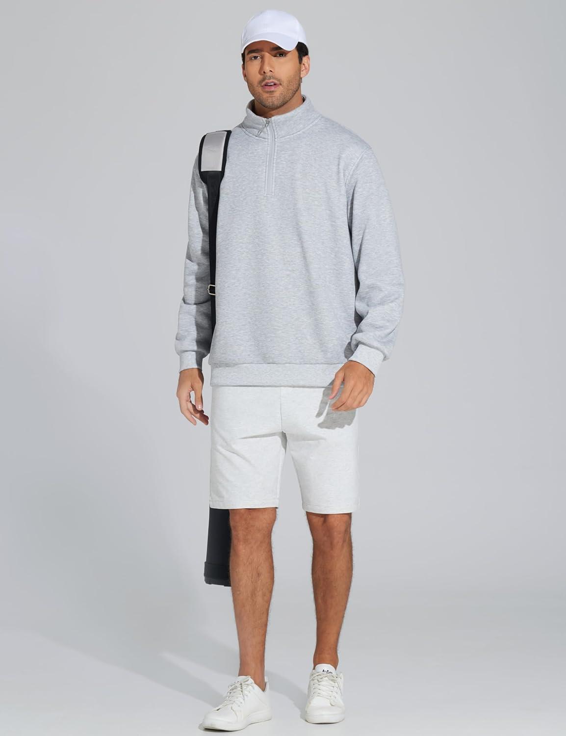 imageTHE GYM PEOPLE Mens Half Zip Sweatshirt Long Sleeve Fleece Pullover Basic Workout TopsHeather Grey