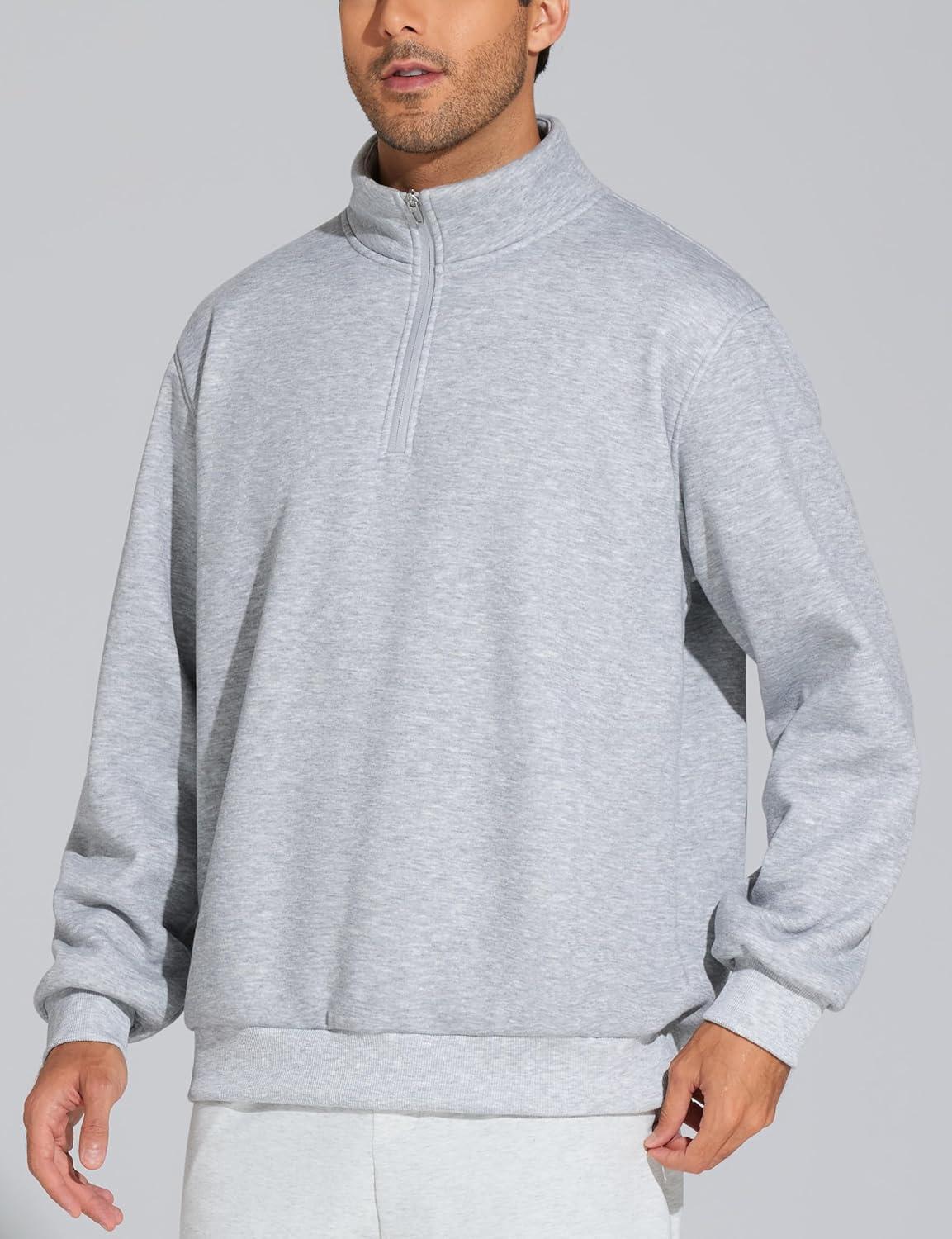 imageTHE GYM PEOPLE Mens Half Zip Sweatshirt Long Sleeve Fleece Pullover Basic Workout TopsHeather Grey