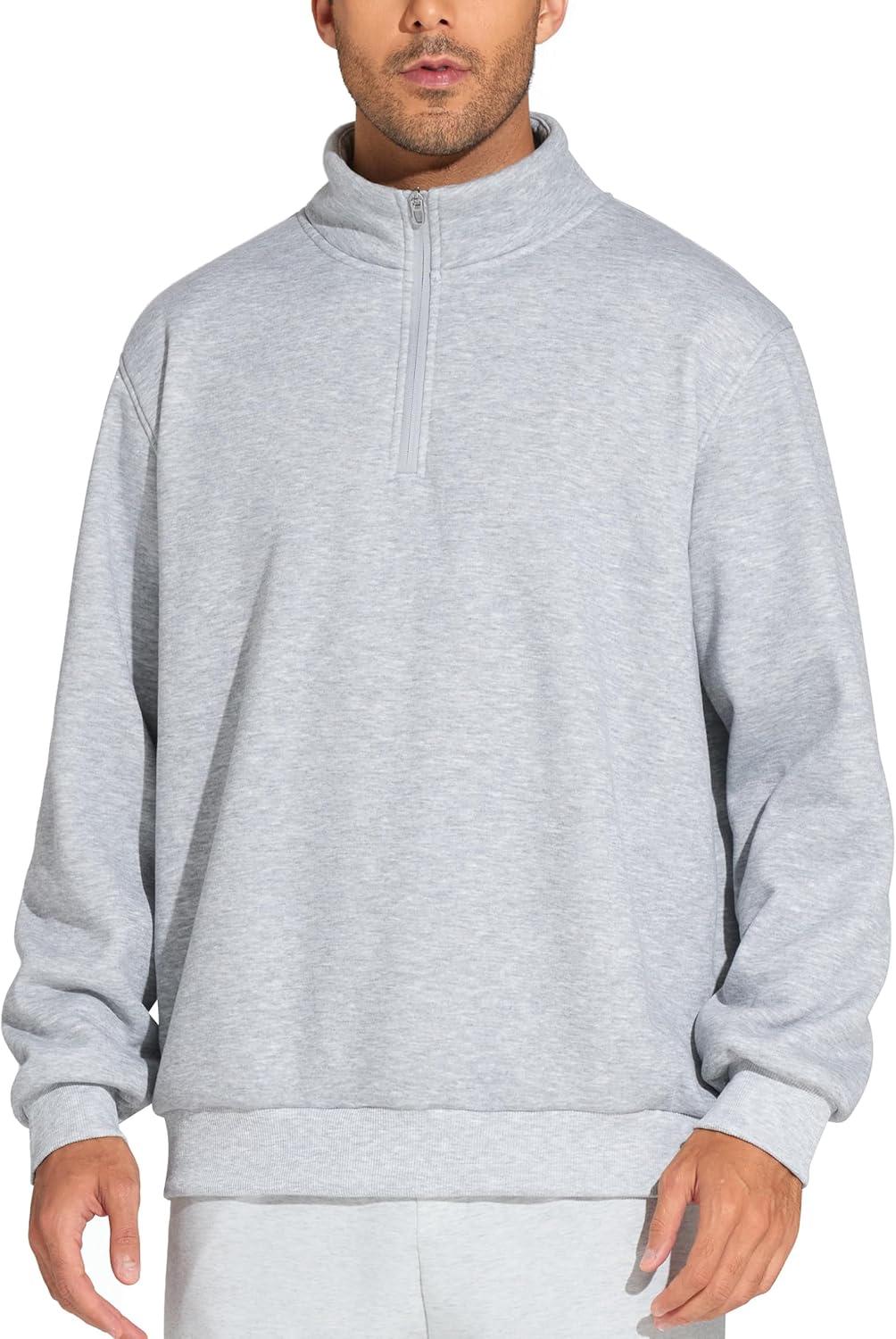 imageTHE GYM PEOPLE Mens Half Zip Sweatshirt Long Sleeve Fleece Pullover Basic Workout TopsHeather Grey