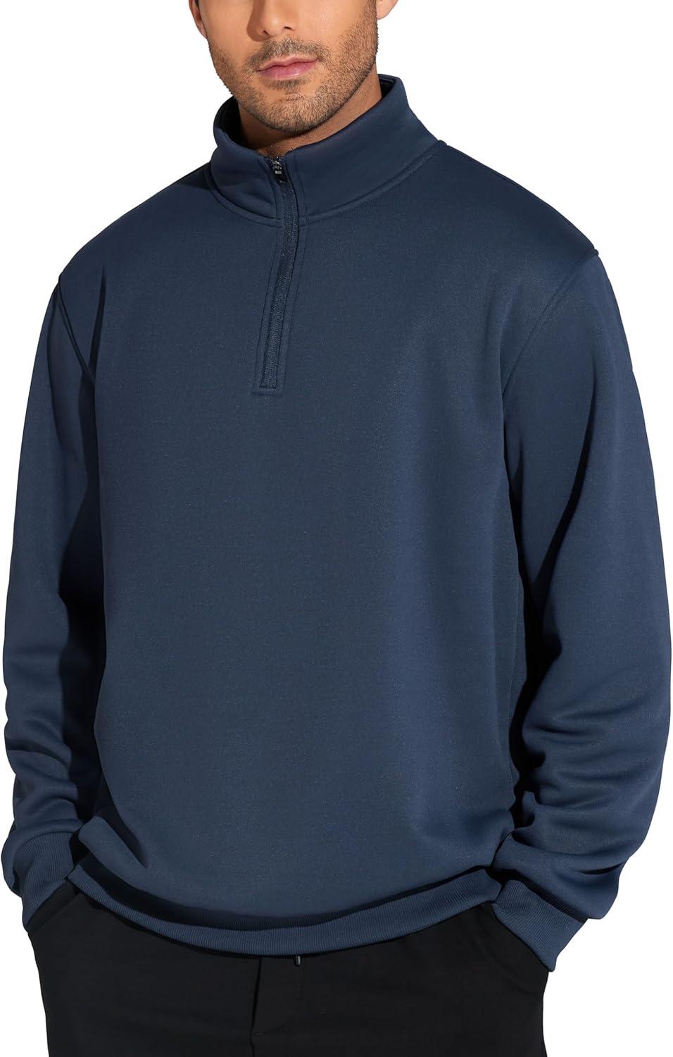 imageTHE GYM PEOPLE Mens Half Zip Sweatshirt Long Sleeve Fleece Pullover Basic Workout TopsNavy Blue