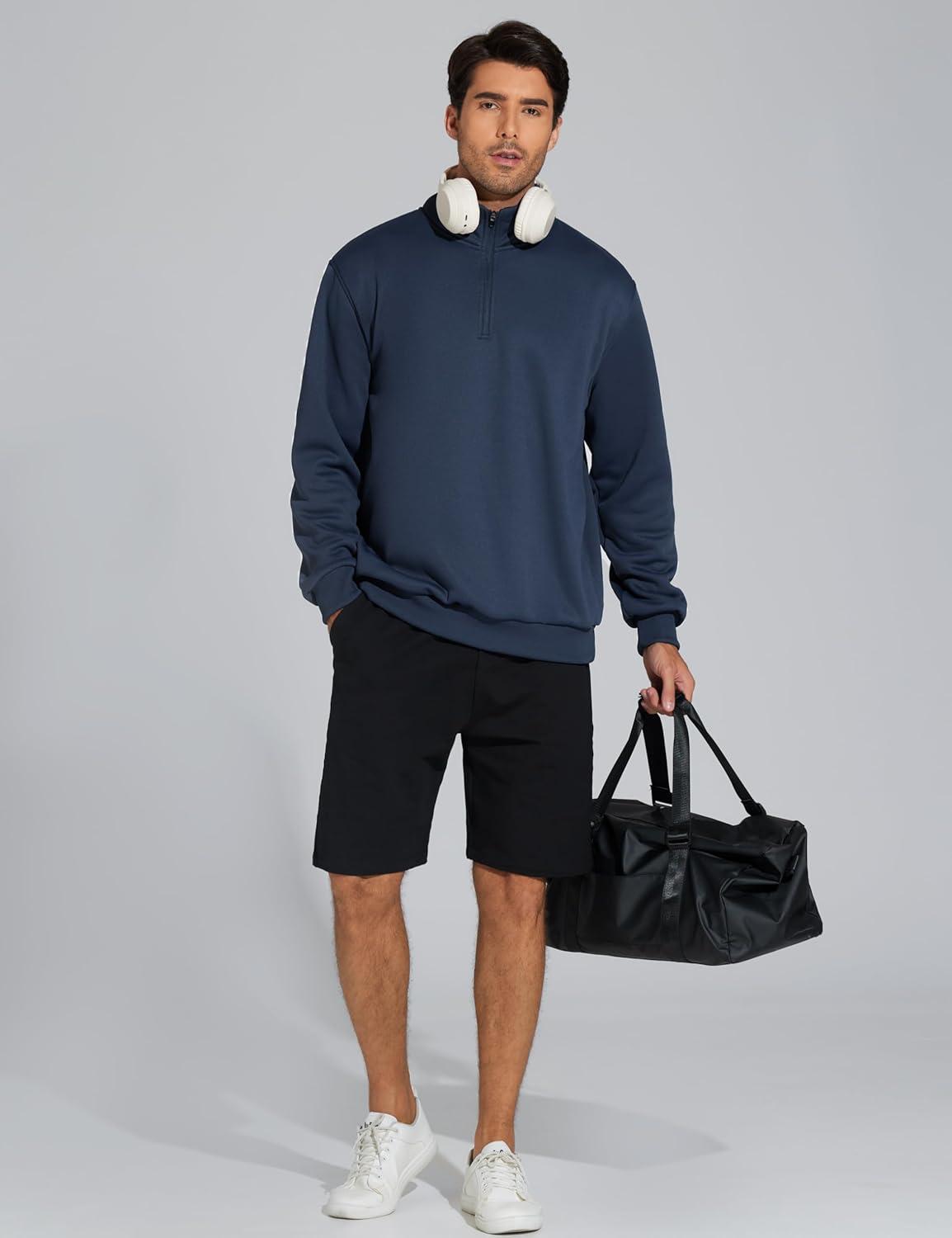 imageTHE GYM PEOPLE Mens Half Zip Sweatshirt Long Sleeve Fleece Pullover Basic Workout TopsNavy Blue