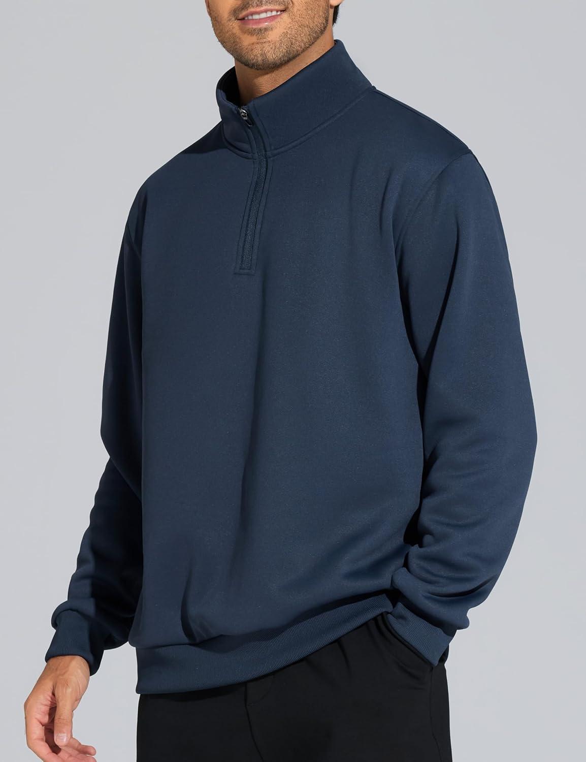 imageTHE GYM PEOPLE Mens Half Zip Sweatshirt Long Sleeve Fleece Pullover Basic Workout TopsNavy Blue