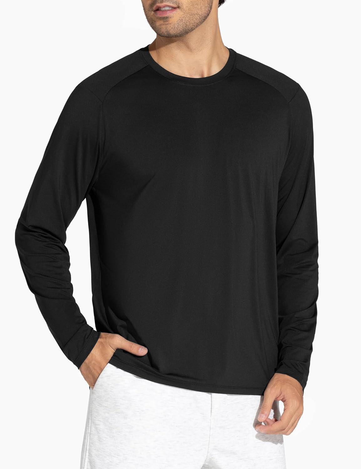 imageTHE GYM PEOPLE Mens Lightweight Workout Shirts Loose Fit Long Sleeve Crewneck Athletic TopsBlack