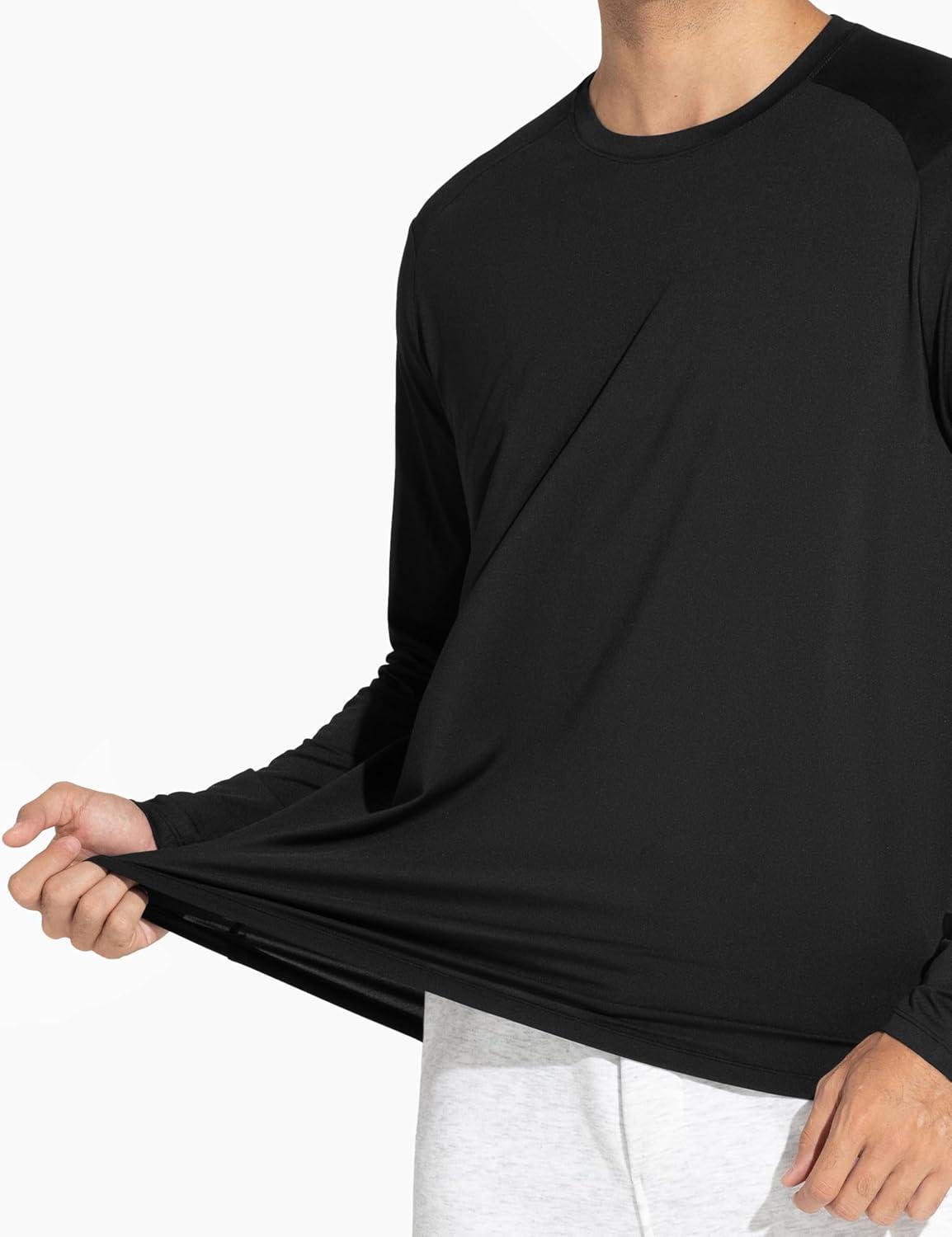 imageTHE GYM PEOPLE Mens Lightweight Workout Shirts Loose Fit Long Sleeve Crewneck Athletic TopsBlack