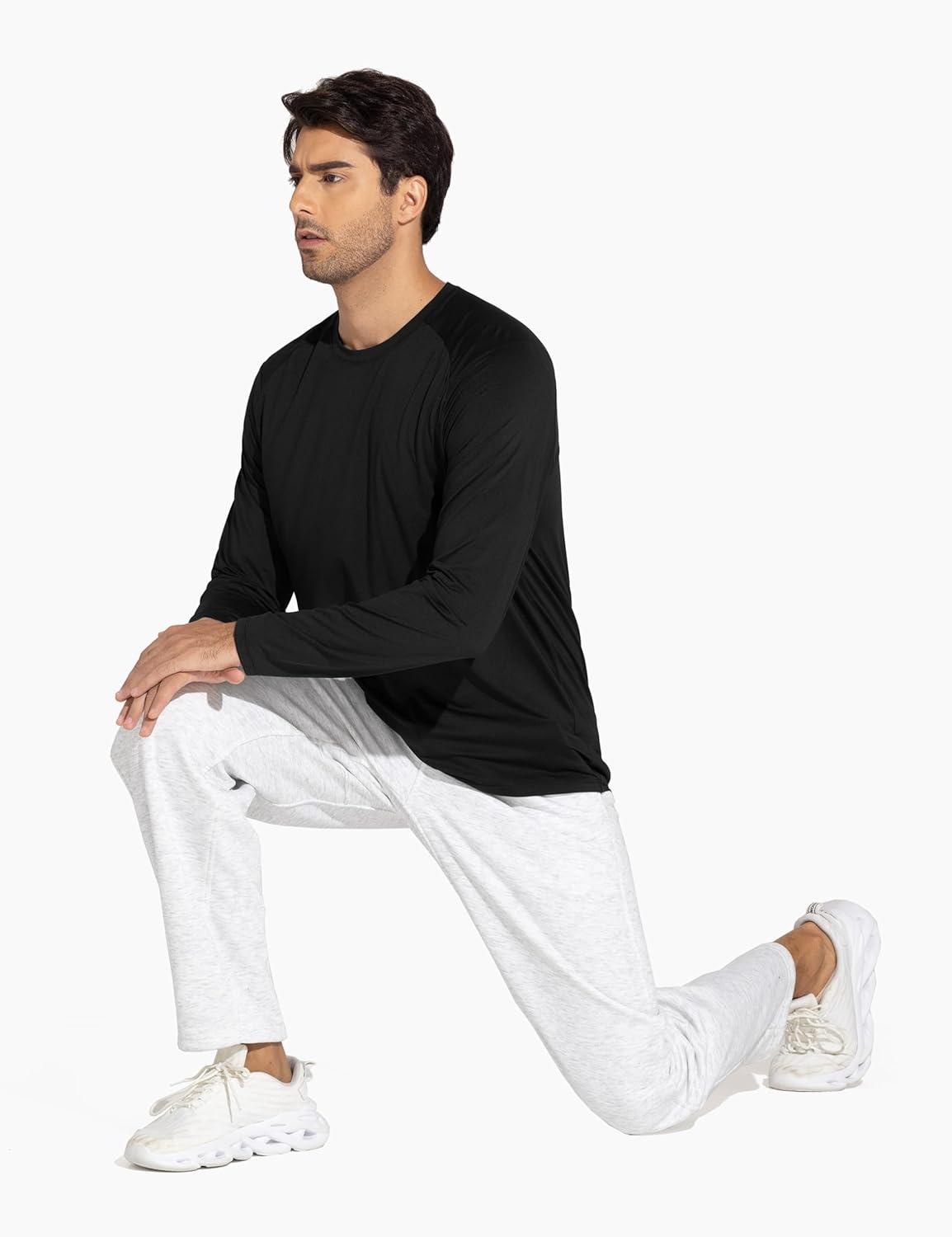 imageTHE GYM PEOPLE Mens Lightweight Workout Shirts Loose Fit Long Sleeve Crewneck Athletic TopsBlack