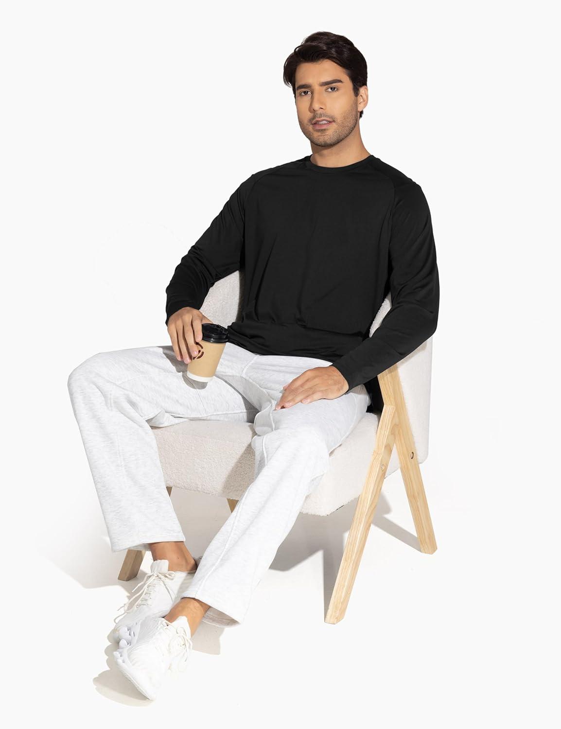 imageTHE GYM PEOPLE Mens Lightweight Workout Shirts Loose Fit Long Sleeve Crewneck Athletic TopsBlack