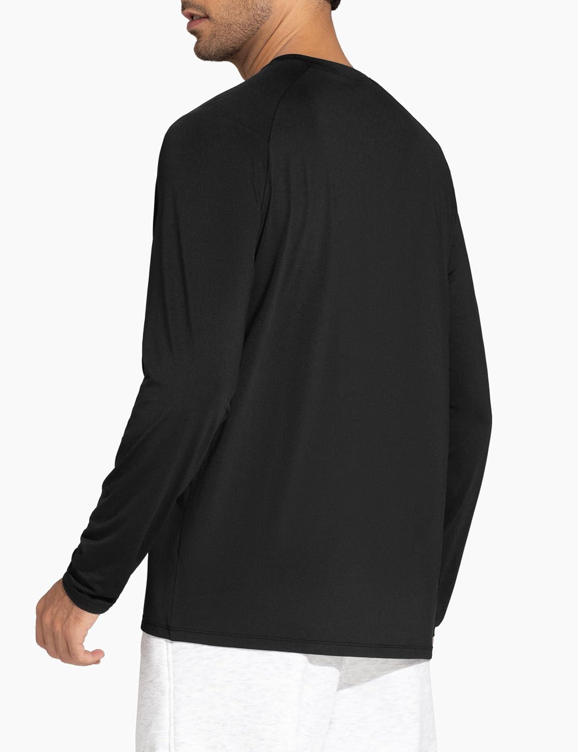 imageTHE GYM PEOPLE Mens Lightweight Workout Shirts Loose Fit Long Sleeve Crewneck Athletic TopsBlack