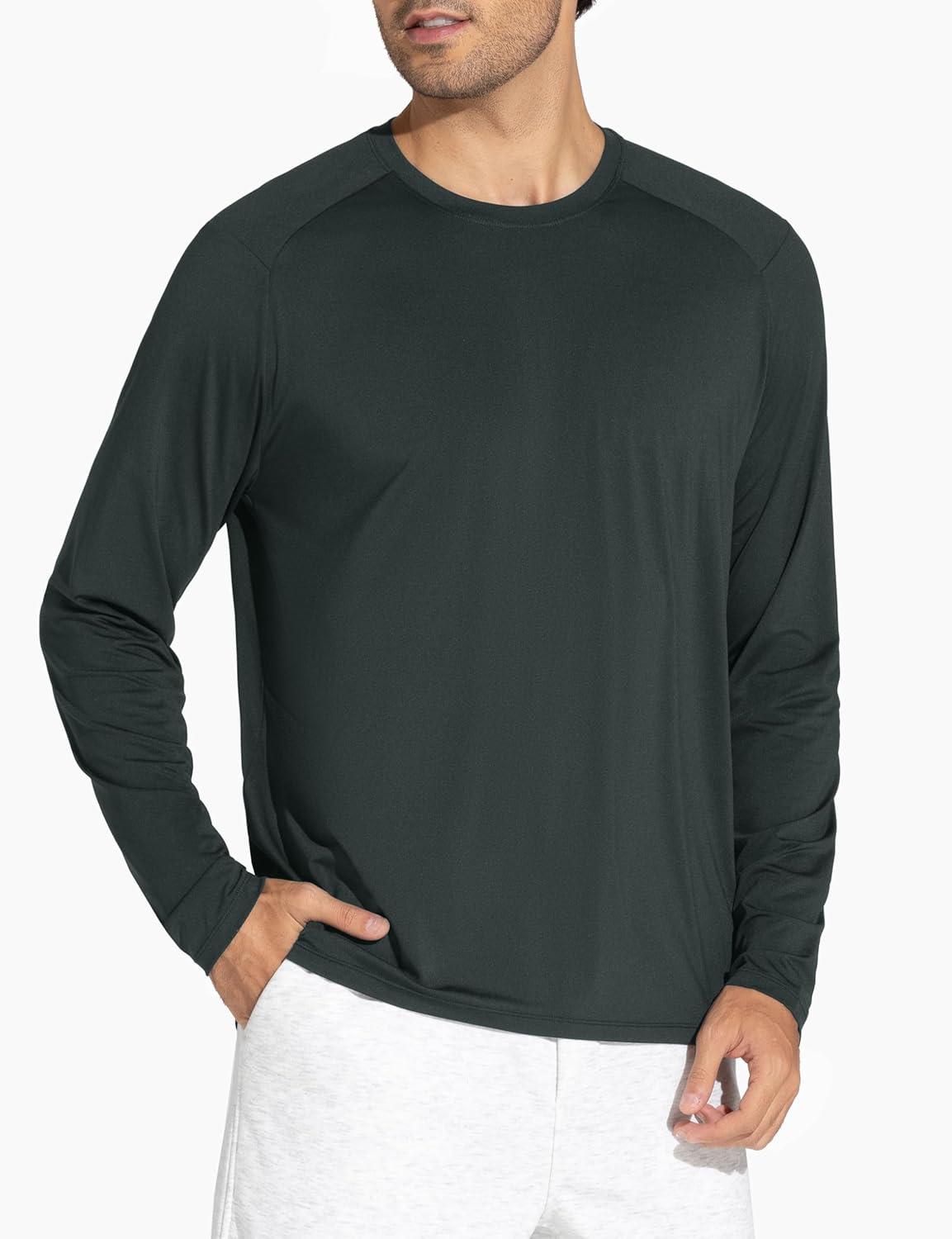 imageTHE GYM PEOPLE Mens Lightweight Workout Shirts Loose Fit Long Sleeve Crewneck Athletic TopsCharcoal Grey