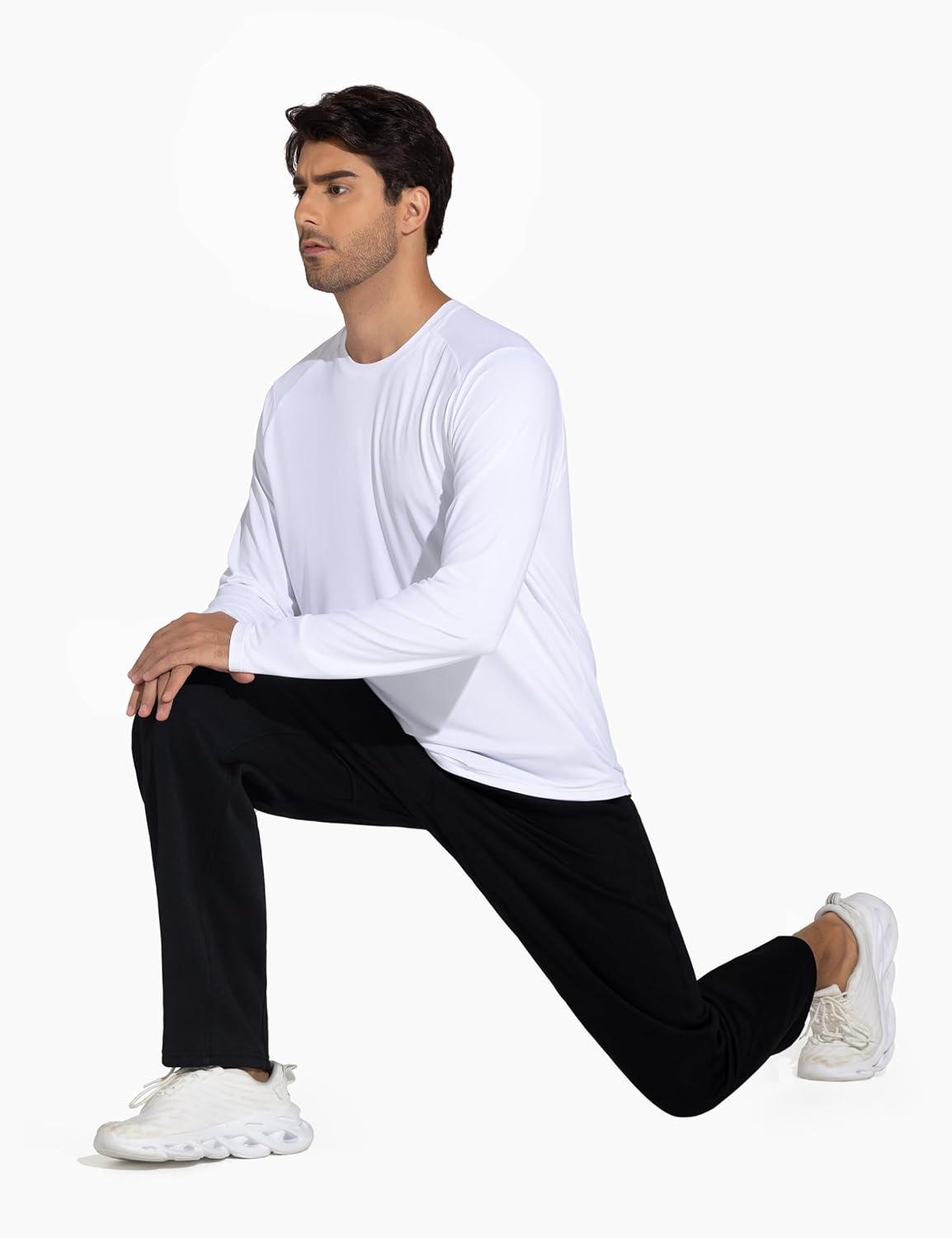 imageTHE GYM PEOPLE Mens Lightweight Workout Shirts Loose Fit Long Sleeve Crewneck Athletic TopsWhite