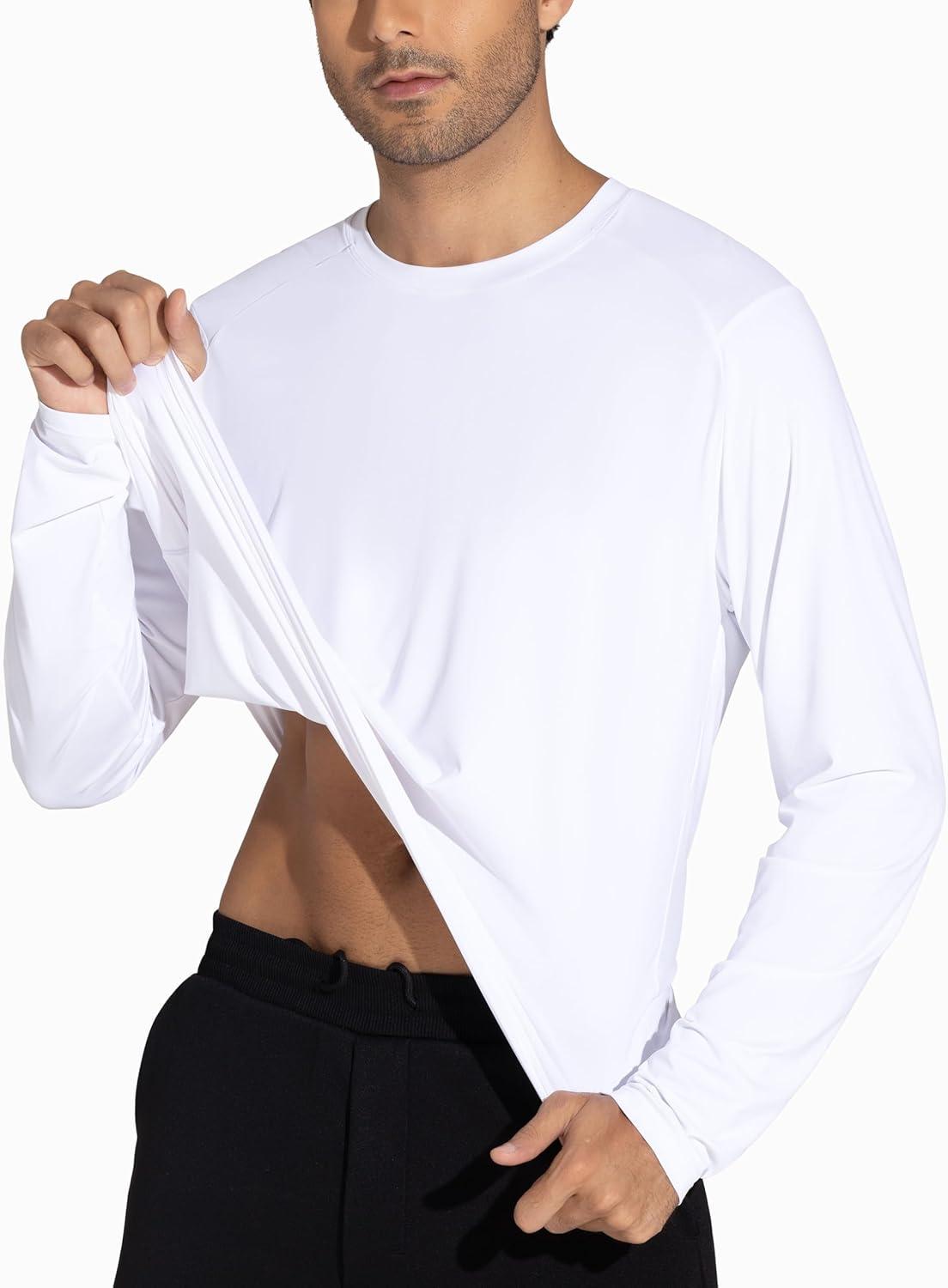 imageTHE GYM PEOPLE Mens Lightweight Workout Shirts Loose Fit Long Sleeve Crewneck Athletic TopsWhite