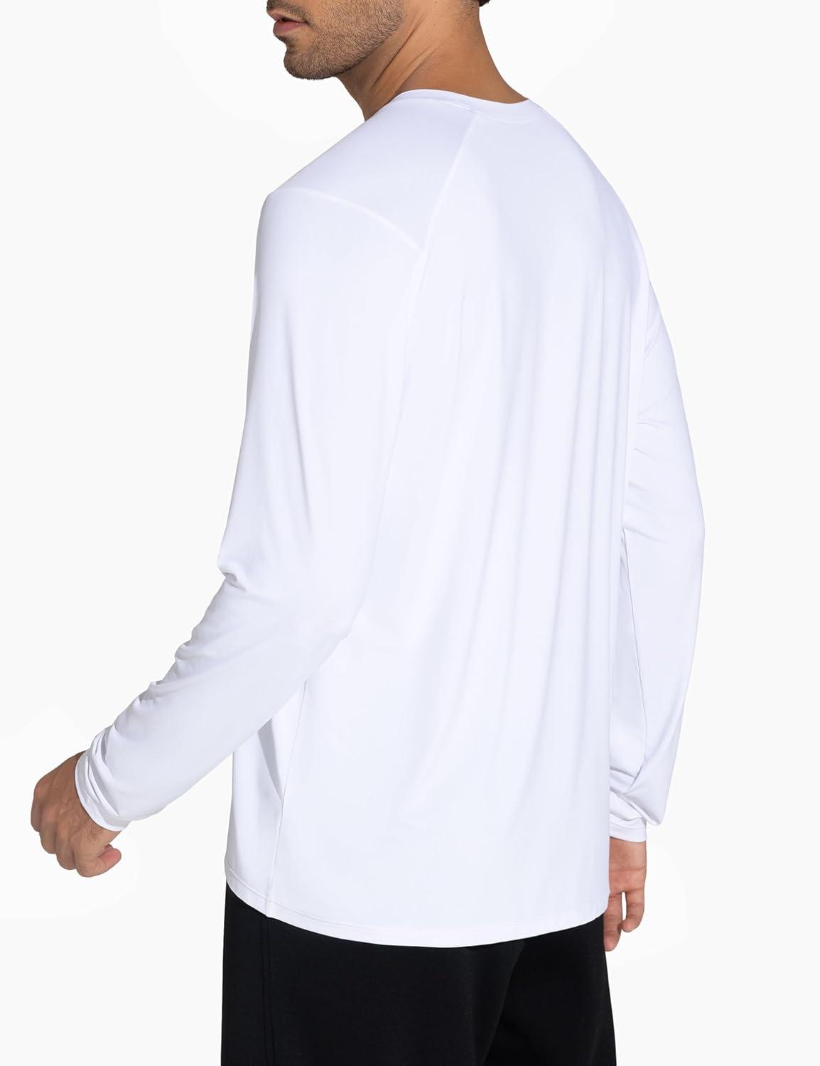 imageTHE GYM PEOPLE Mens Lightweight Workout Shirts Loose Fit Long Sleeve Crewneck Athletic TopsWhite