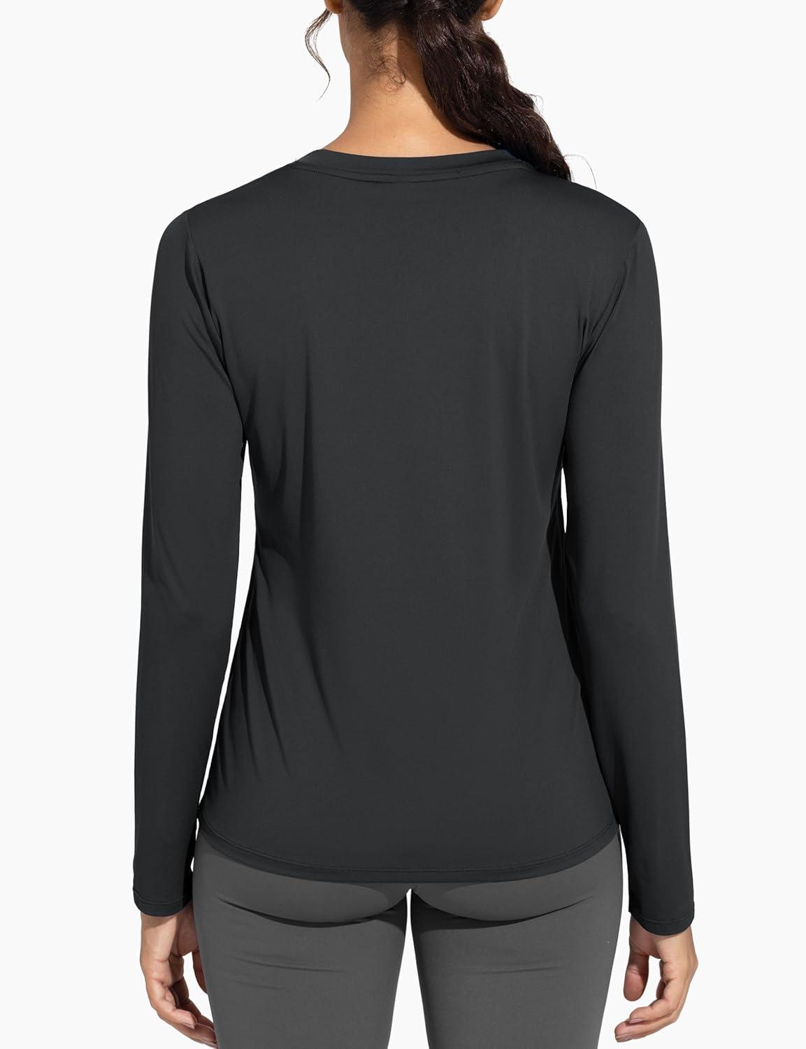 imageTHE GYM PEOPLE Womens Long Sleeve Workout Shirts VNeck Lightweight Basic Athletic TopsBlack