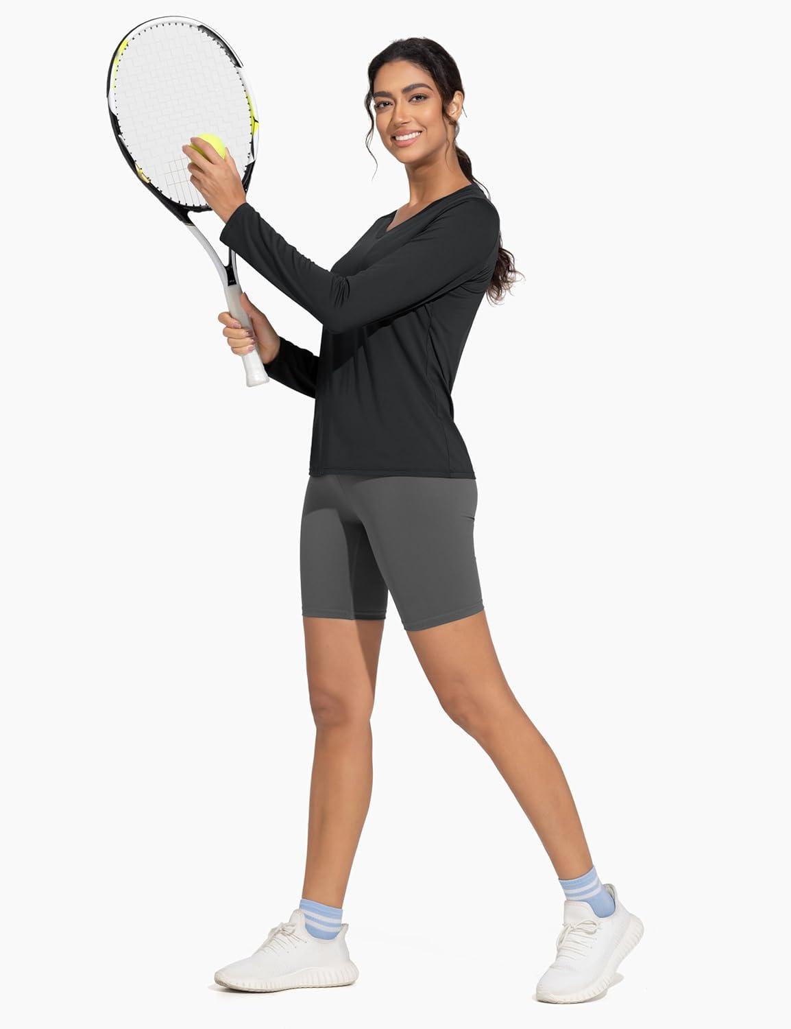 imageTHE GYM PEOPLE Womens Long Sleeve Workout Shirts VNeck Lightweight Basic Athletic TopsBlack