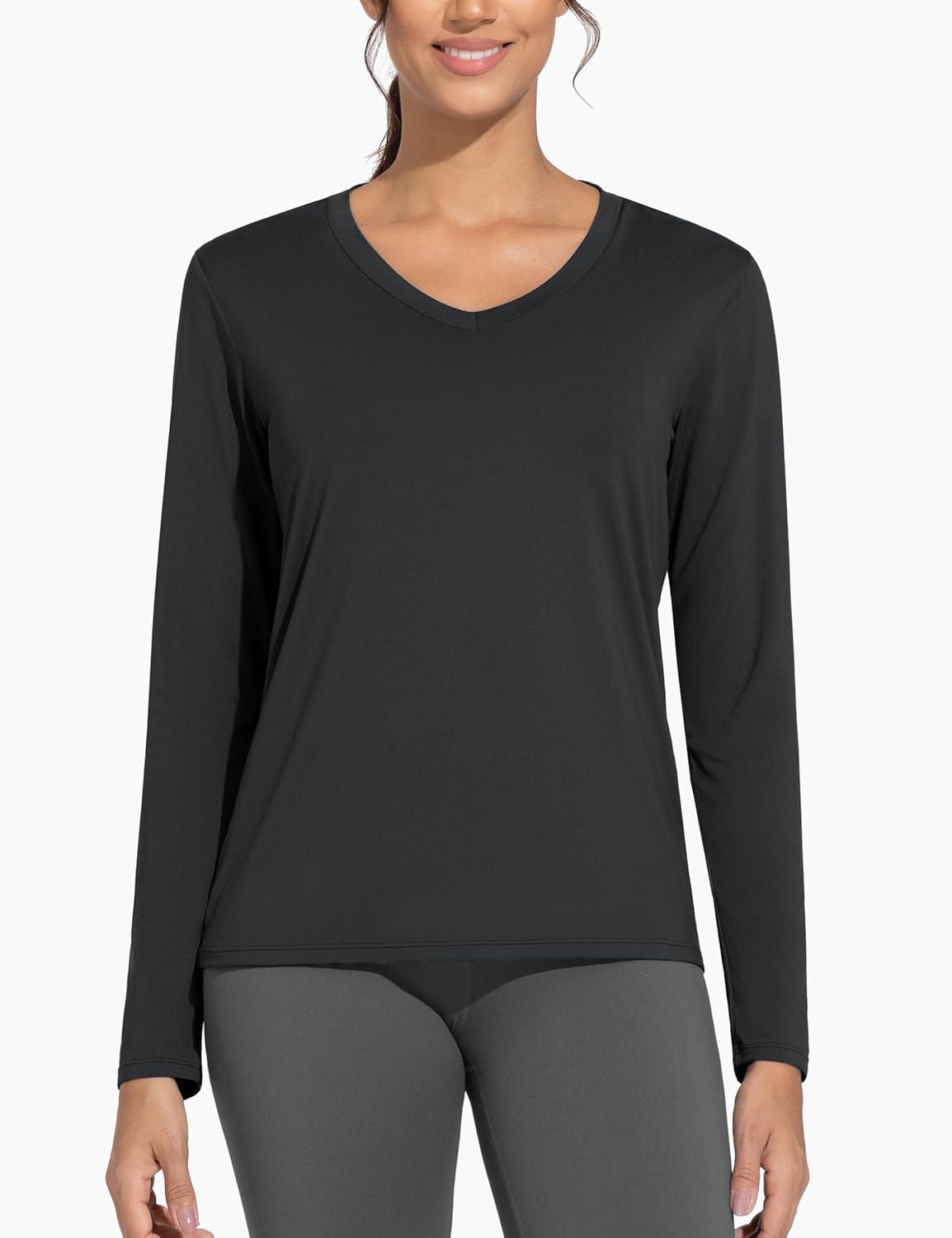 imageTHE GYM PEOPLE Womens Long Sleeve Workout Shirts VNeck Lightweight Basic Athletic TopsBlack