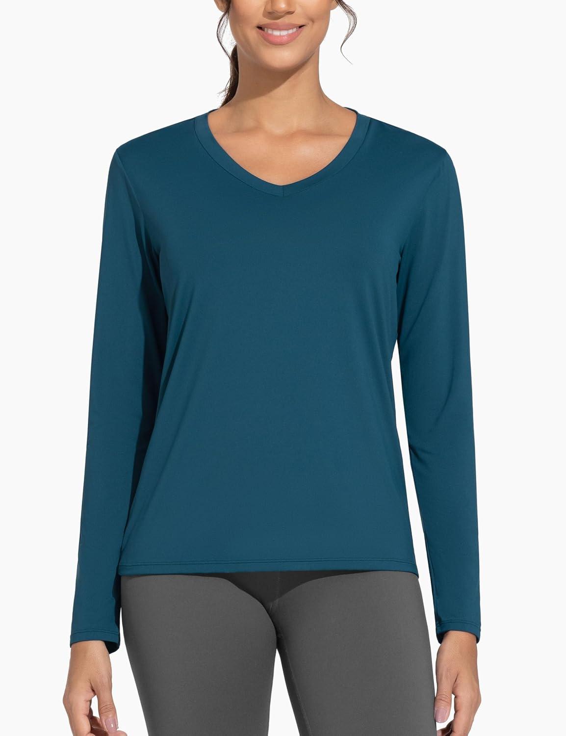 imageTHE GYM PEOPLE Womens Long Sleeve Workout Shirts VNeck Lightweight Basic Athletic TopsDark Blue Green