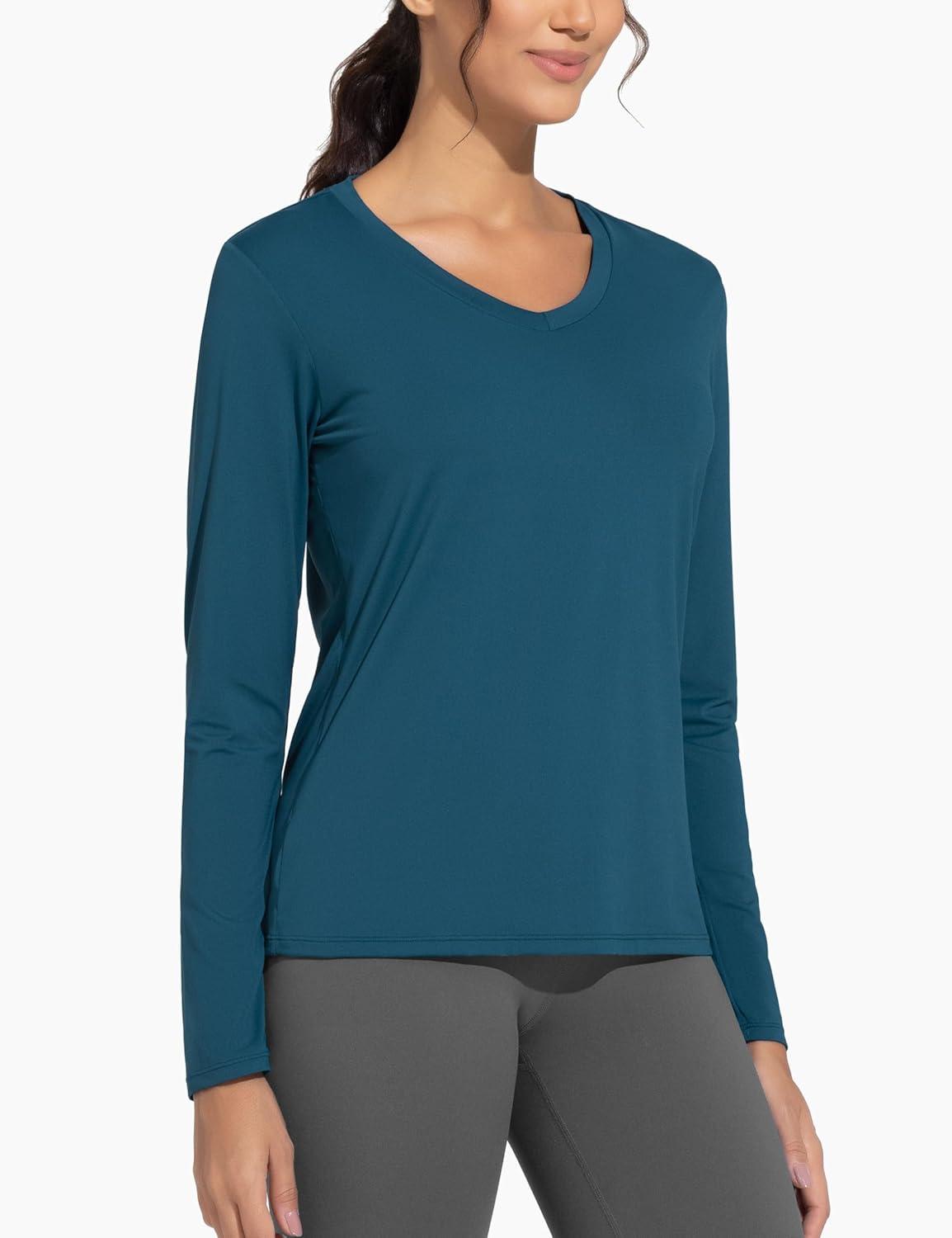 imageTHE GYM PEOPLE Womens Long Sleeve Workout Shirts VNeck Lightweight Basic Athletic TopsDark Blue Green