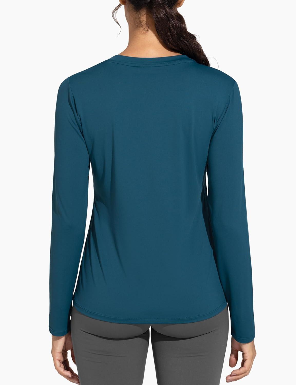 imageTHE GYM PEOPLE Womens Long Sleeve Workout Shirts VNeck Lightweight Basic Athletic TopsDark Blue Green