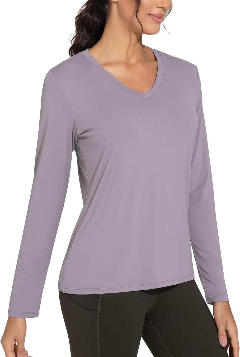imageTHE GYM PEOPLE Womens Long Sleeve Workout Shirts VNeck Lightweight Basic Athletic TopsGrey Purple