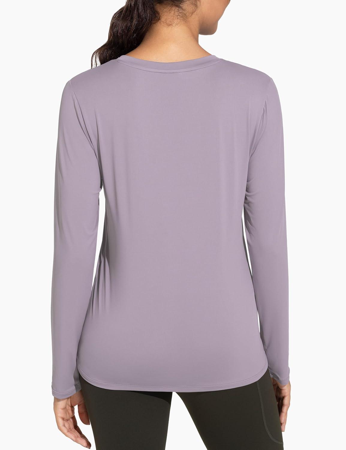 imageTHE GYM PEOPLE Womens Long Sleeve Workout Shirts VNeck Lightweight Basic Athletic TopsGrey Purple