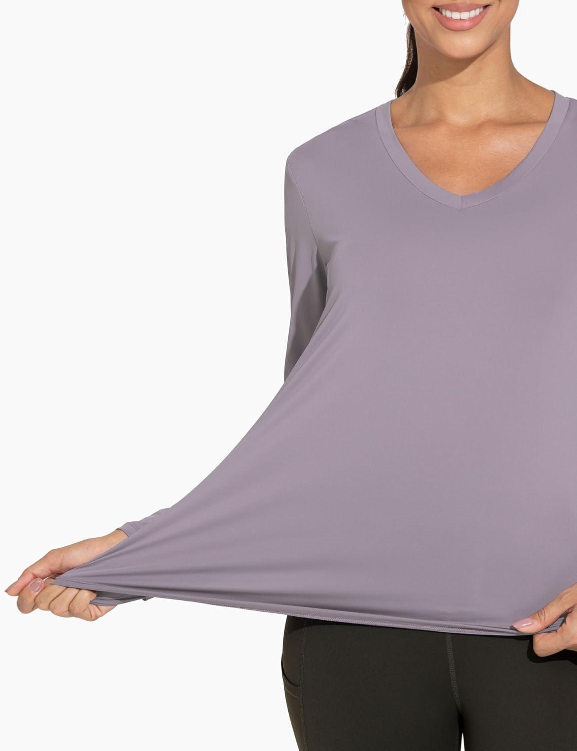 imageTHE GYM PEOPLE Womens Long Sleeve Workout Shirts VNeck Lightweight Basic Athletic TopsGrey Purple