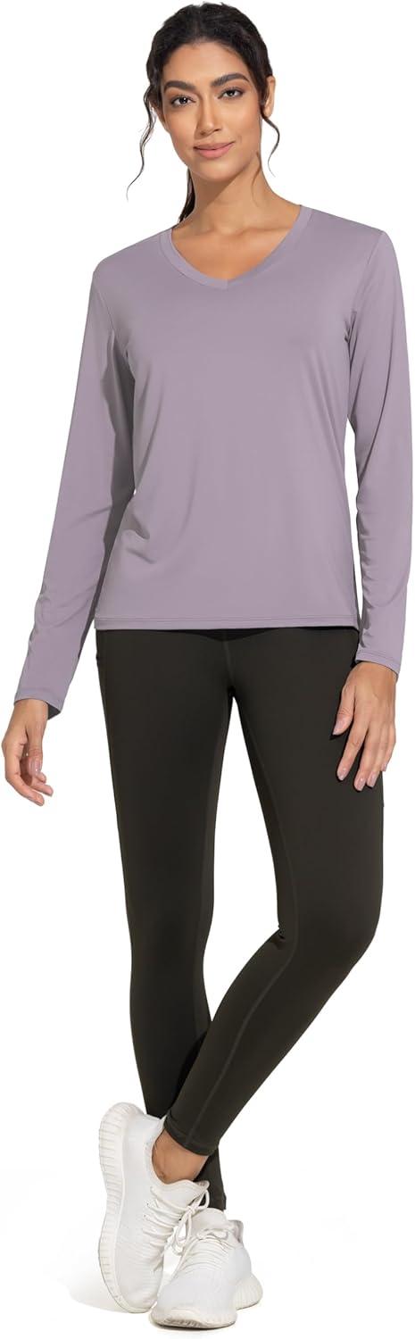 imageTHE GYM PEOPLE Womens Long Sleeve Workout Shirts VNeck Lightweight Basic Athletic TopsGrey Purple