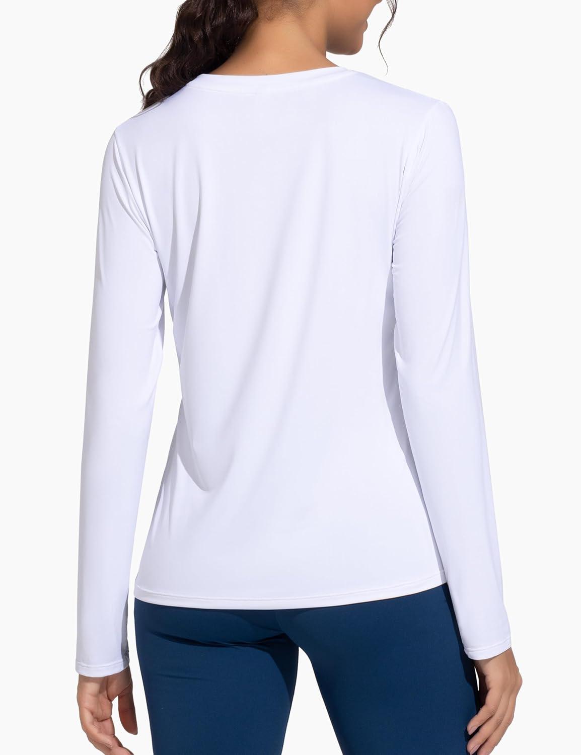 imageTHE GYM PEOPLE Womens Long Sleeve Workout Shirts VNeck Lightweight Basic Athletic TopsWhite