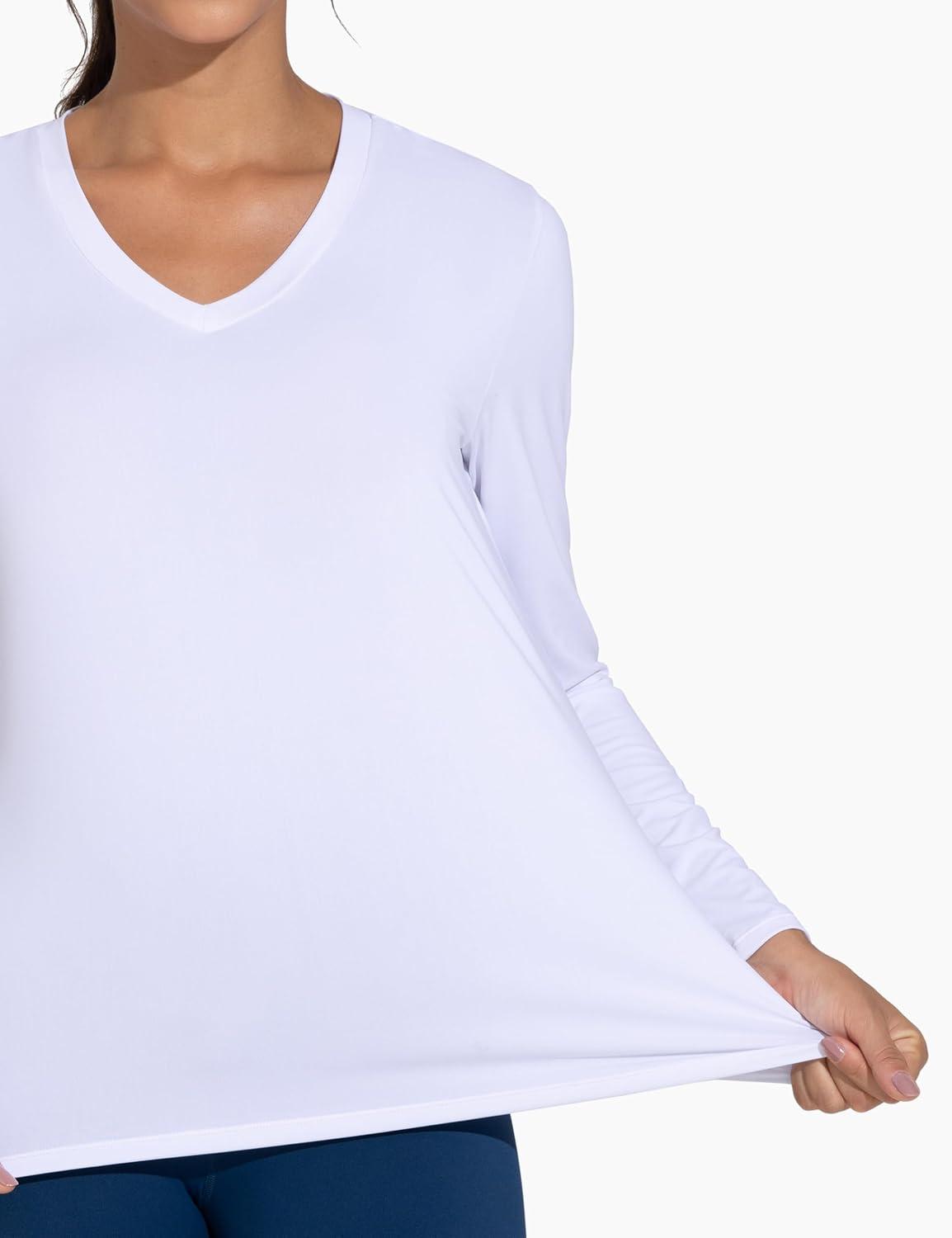 imageTHE GYM PEOPLE Womens Long Sleeve Workout Shirts VNeck Lightweight Basic Athletic TopsWhite