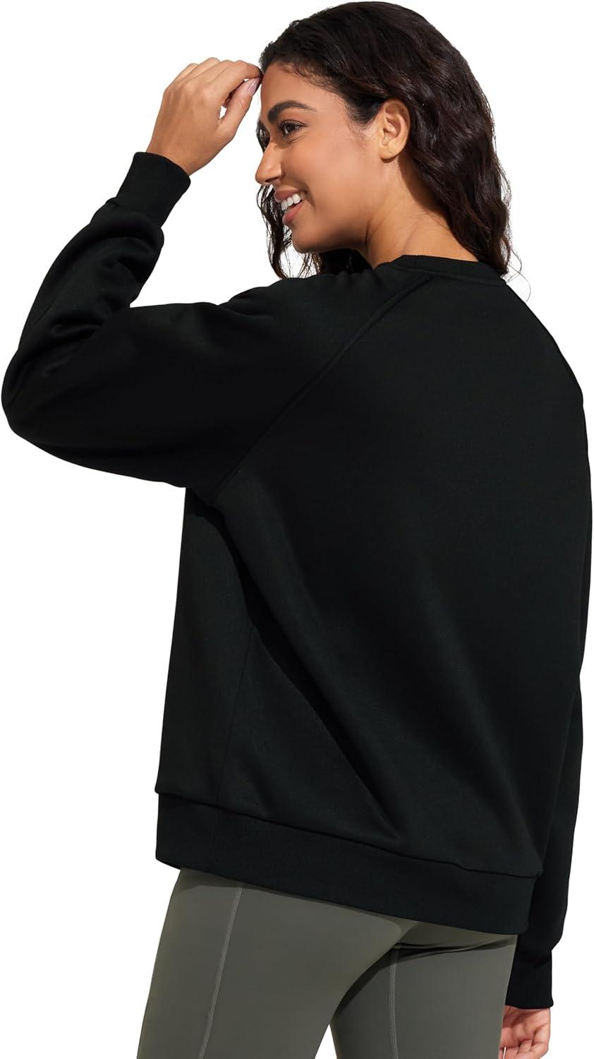 imageTHE GYM PEOPLE Womens Long Sleeves Fleece Sweatshirts Loose Fit Crewneck Workout Casual Pullover TopsBlack