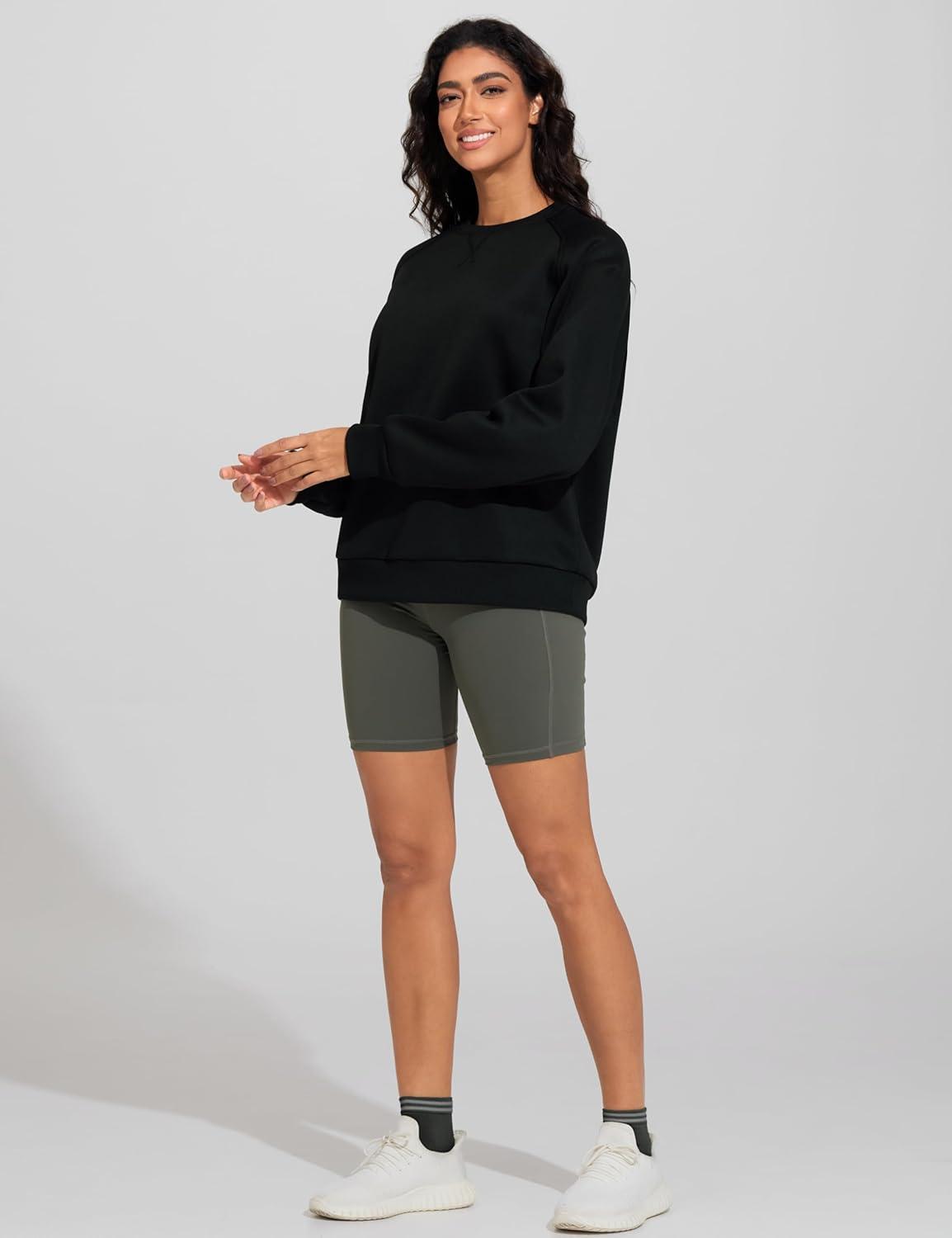 imageTHE GYM PEOPLE Womens Long Sleeves Fleece Sweatshirts Loose Fit Crewneck Workout Casual Pullover TopsBlack