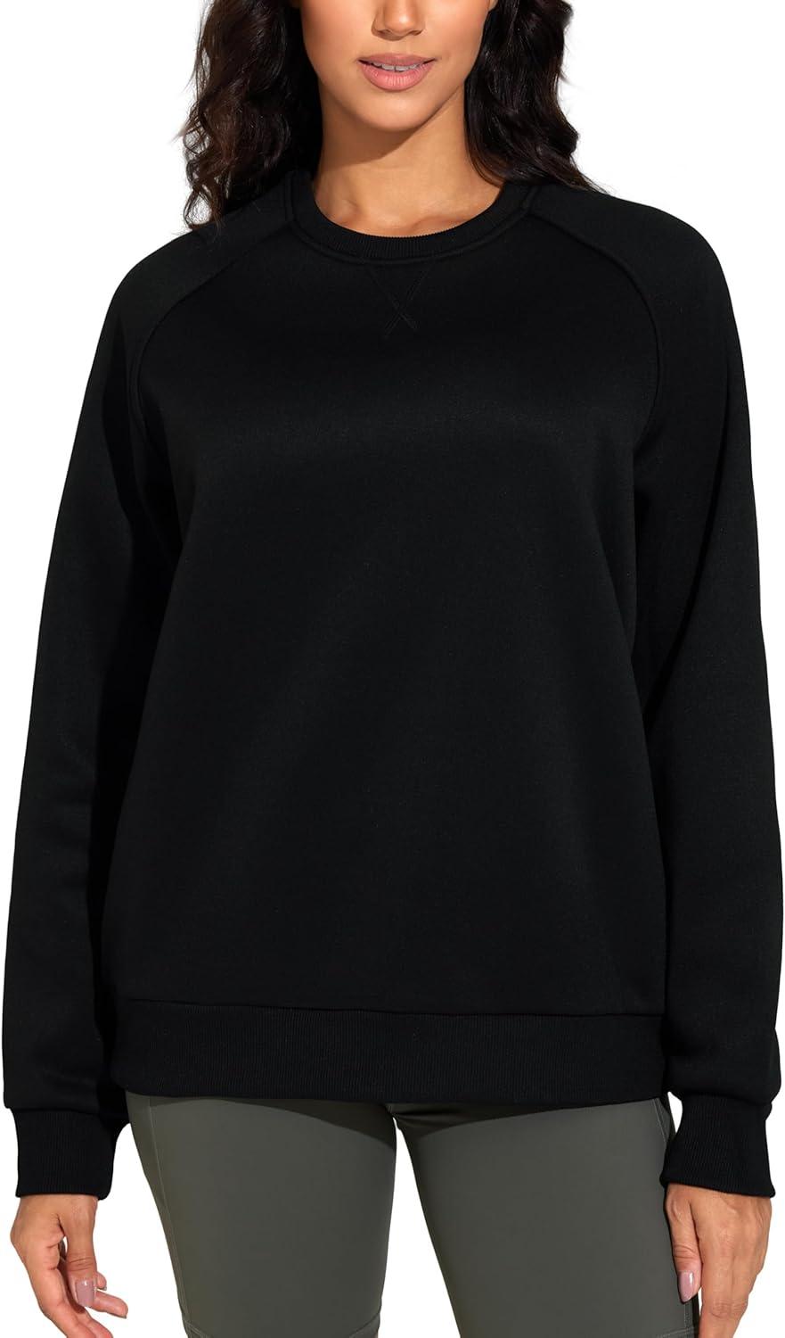 imageTHE GYM PEOPLE Womens Long Sleeves Fleece Sweatshirts Loose Fit Crewneck Workout Casual Pullover TopsBlack